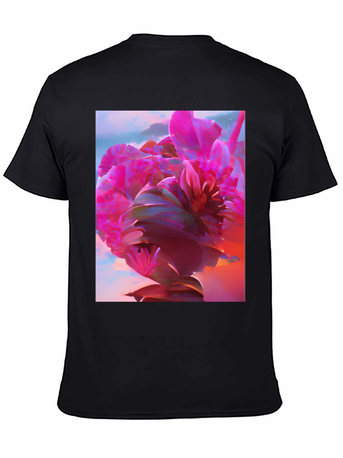 Black Floral Graphic Tee - Abstract Pink Flower Design view 4