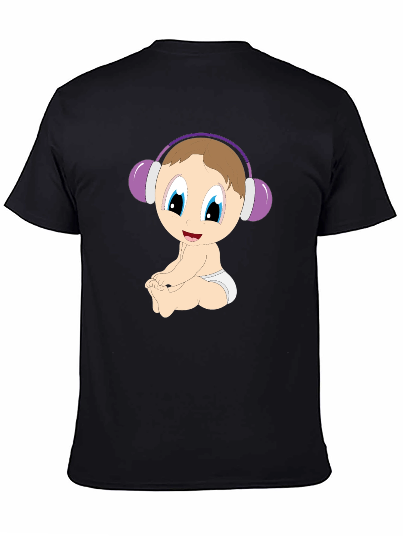 Black Baby DJ Cartoon Black T-Shirt view 4