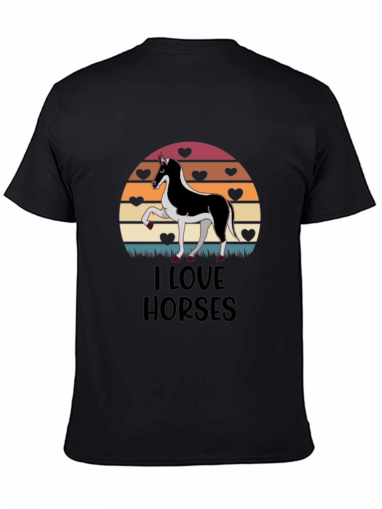 Black I Love Horses T-Shirt Graphic Tee view 4