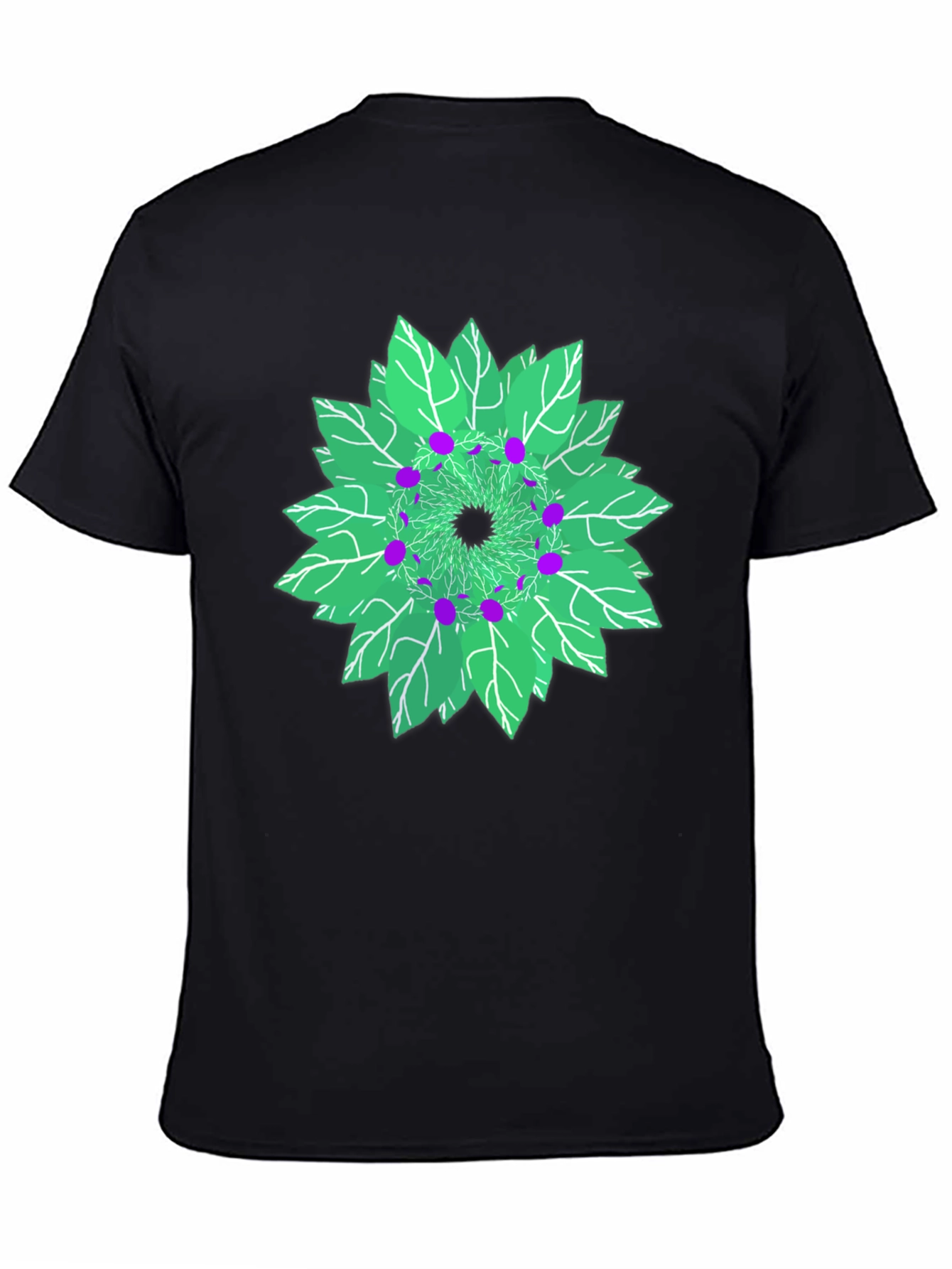 Black Nature Mandala Graphic T-Shirt - Unique Leaf Design view 4