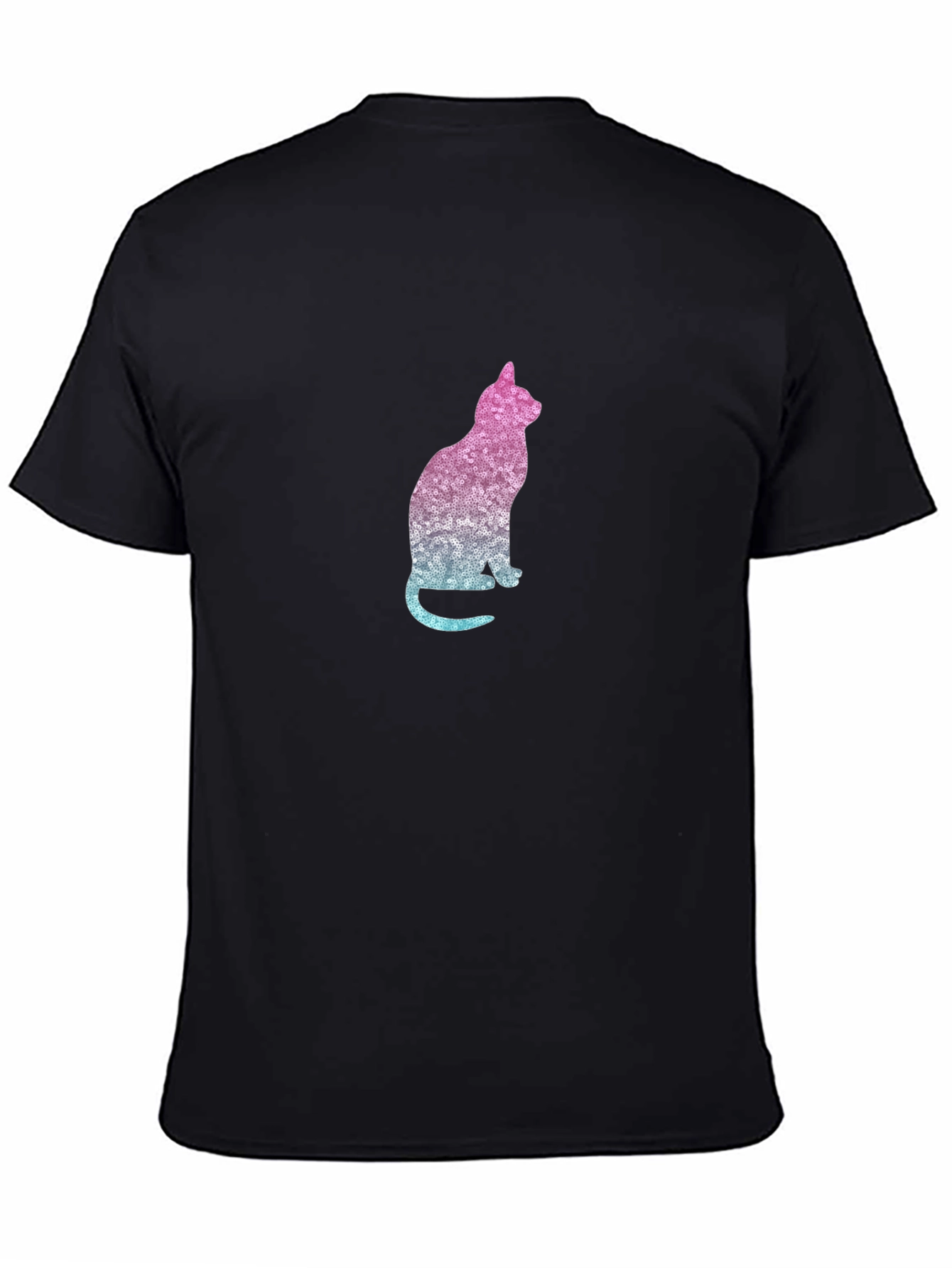 Black Stylish Cat Silhouette Graphic Tee - Black view 4