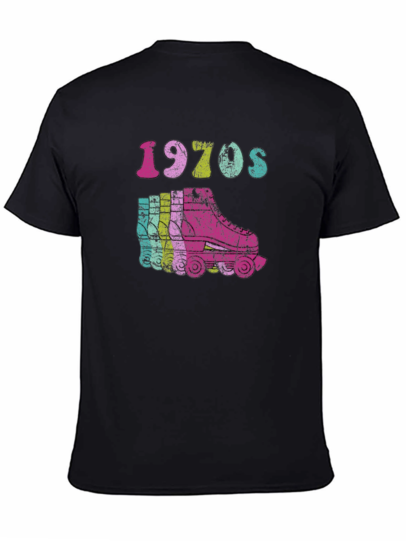Black Retro 1970s Roller Skate Graphic Tee view 4