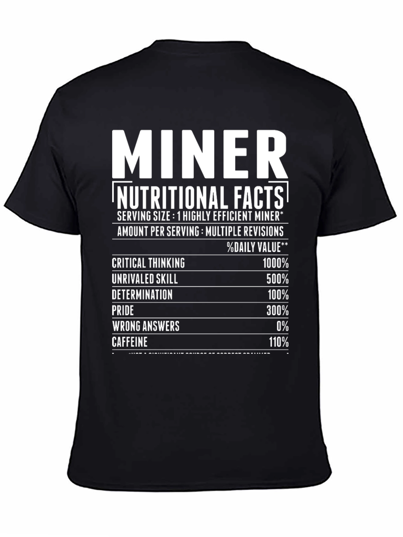 Black Miner Nutritional Facts Black T-Shirt view 4