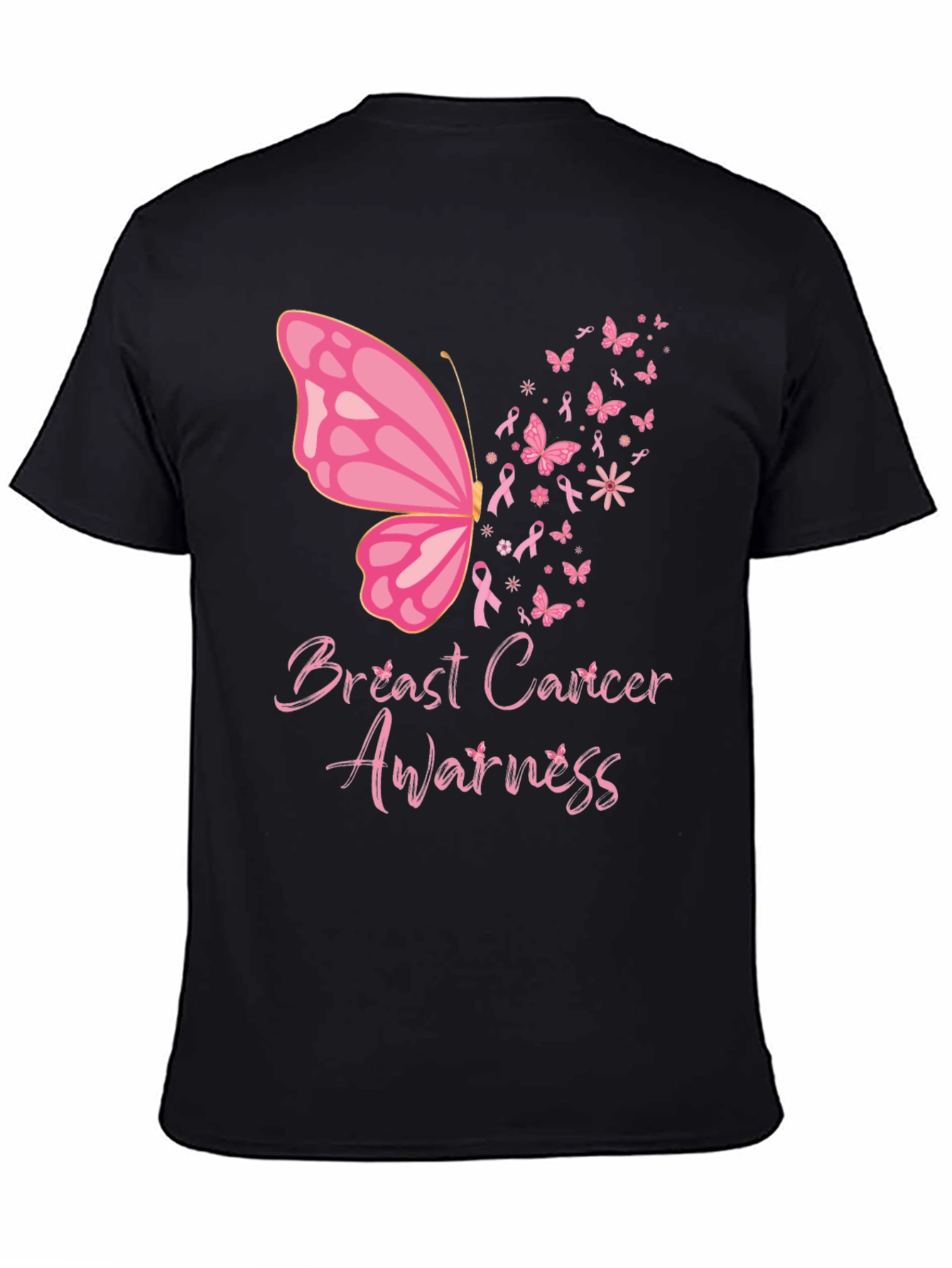 Black Breast Cancer Awareness Butterfly Tee view 4