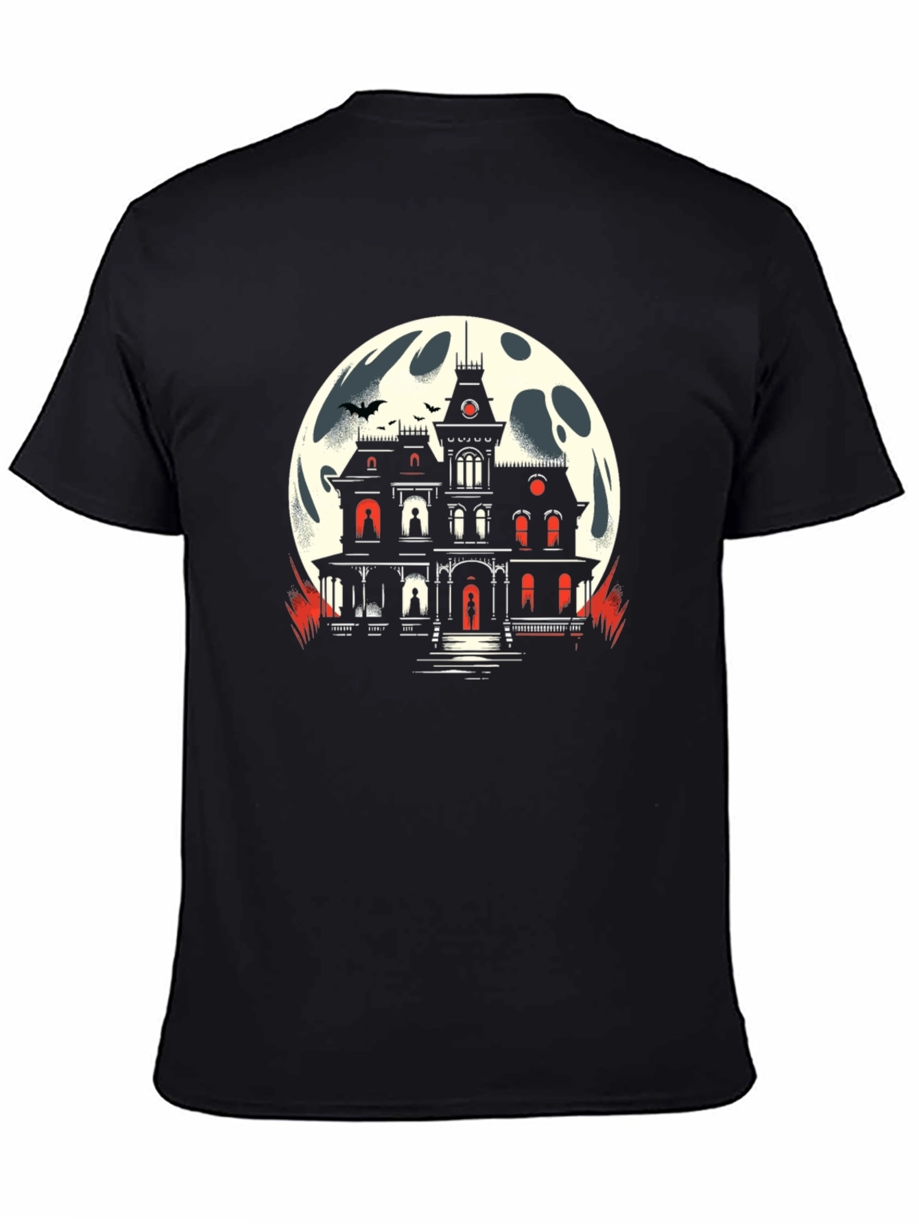 Black Haunted House Moon Graphic Tee view 4