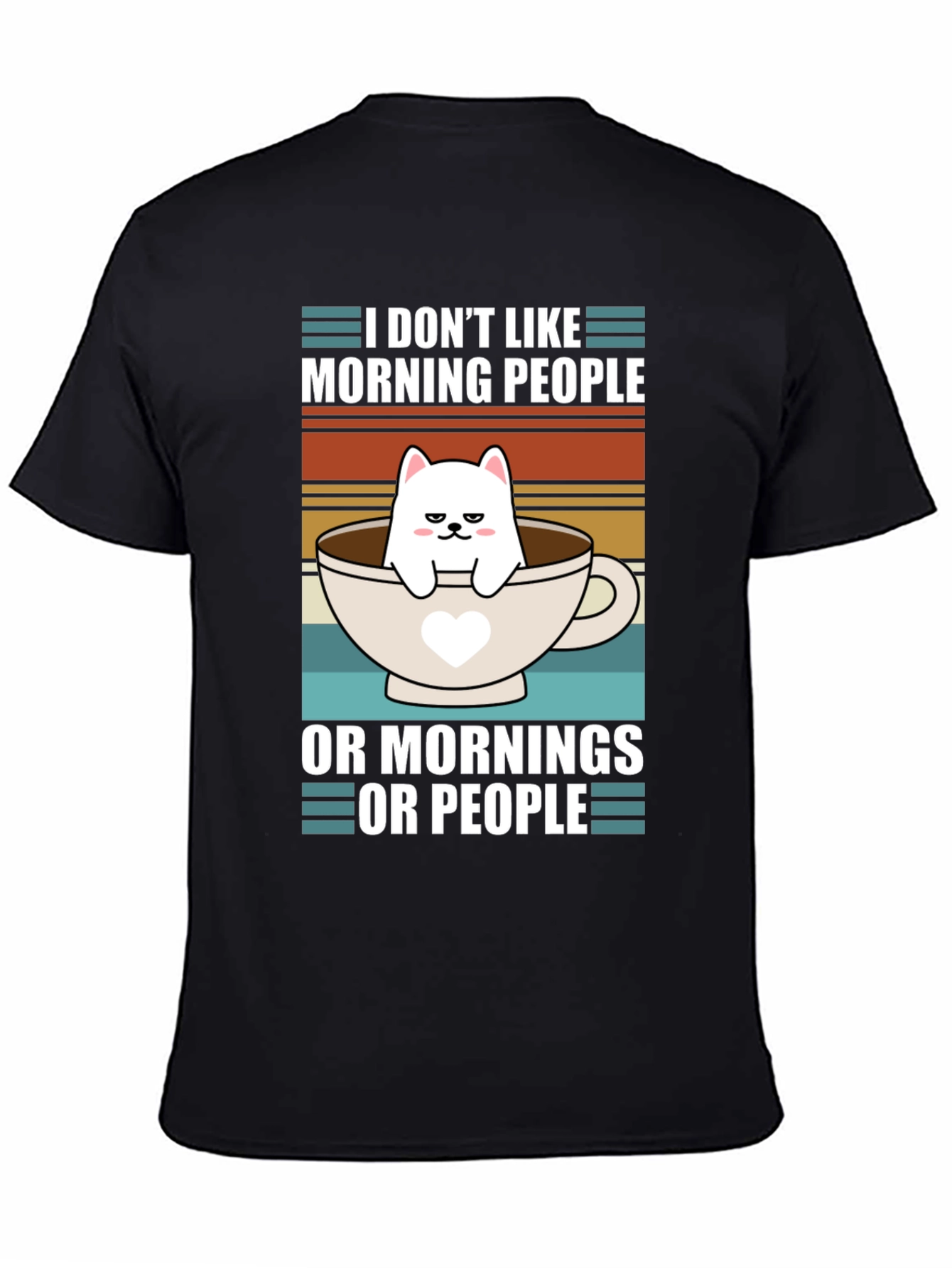 Black Funny I Don't Like Morning People Cat T-Shirt view 4