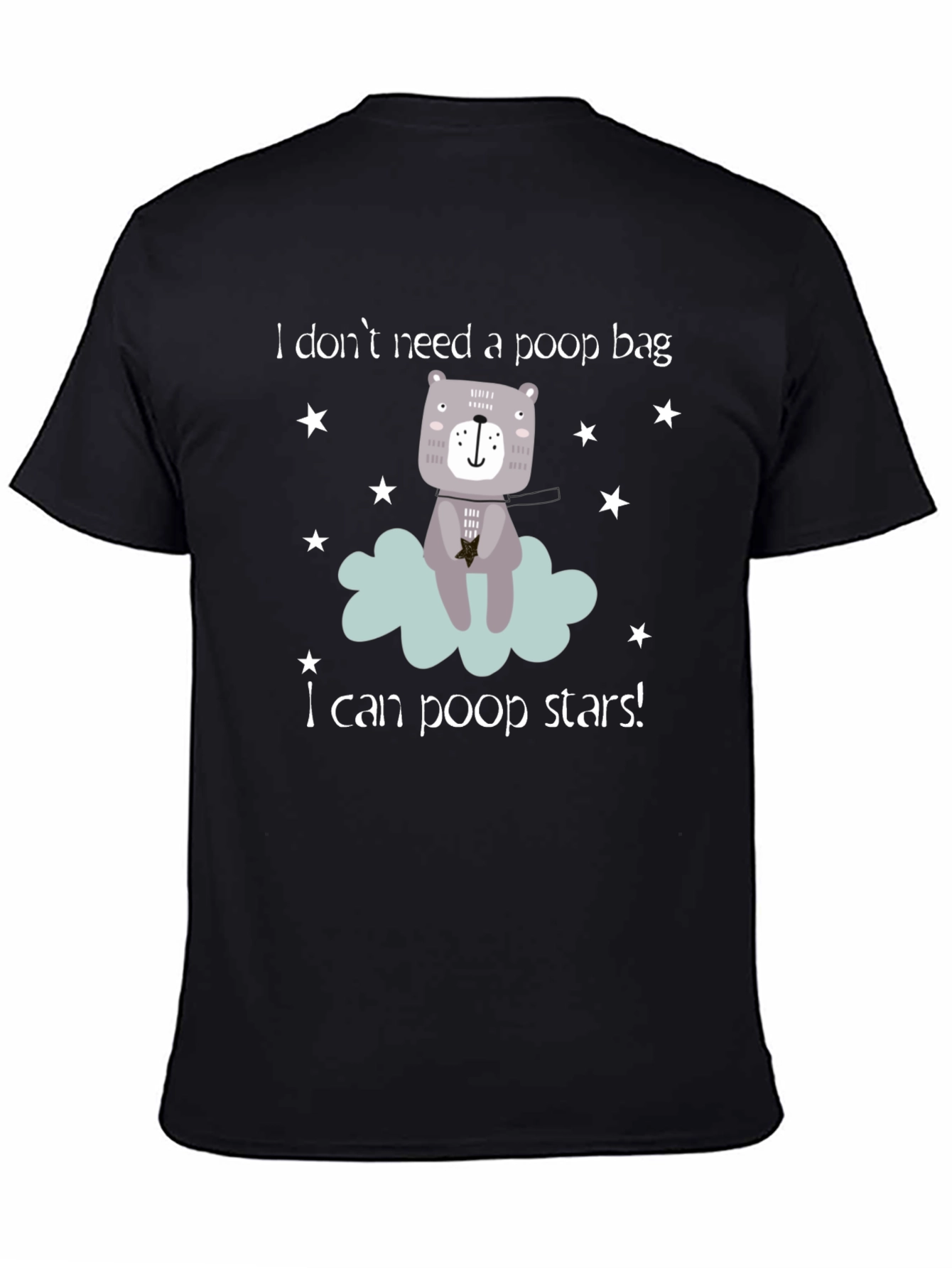 Black Funny "I Can Poop Stars!" Bear Graphic T-Shirt view 4