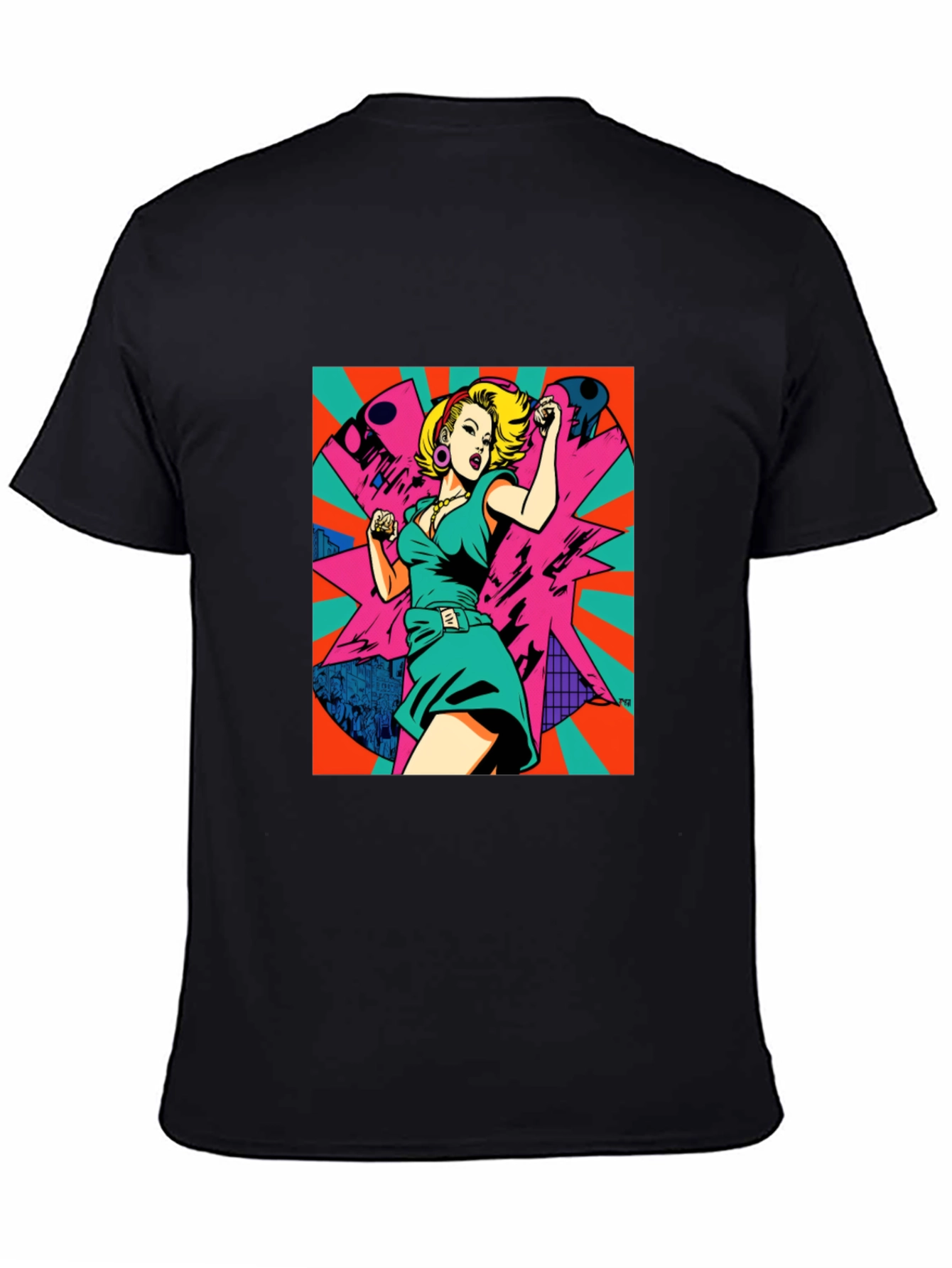 Black Retro Pop Art Woman Graphic Tee - Black view 4