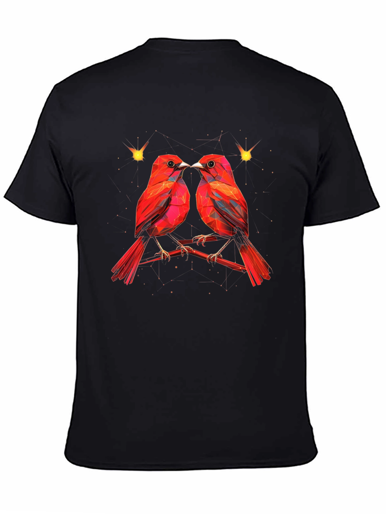 Black Geometric Bird Print Black T-Shirt view 4