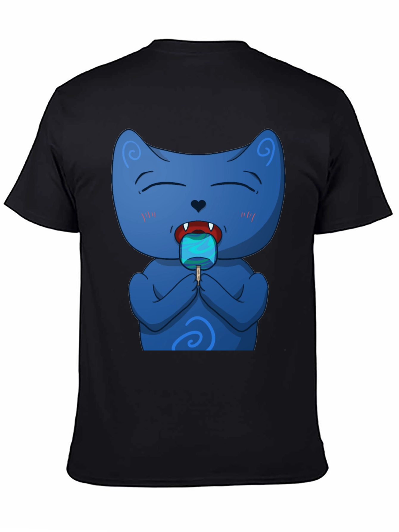 Black Cool Cat Licking Popsicle Black T-Shirt view 4