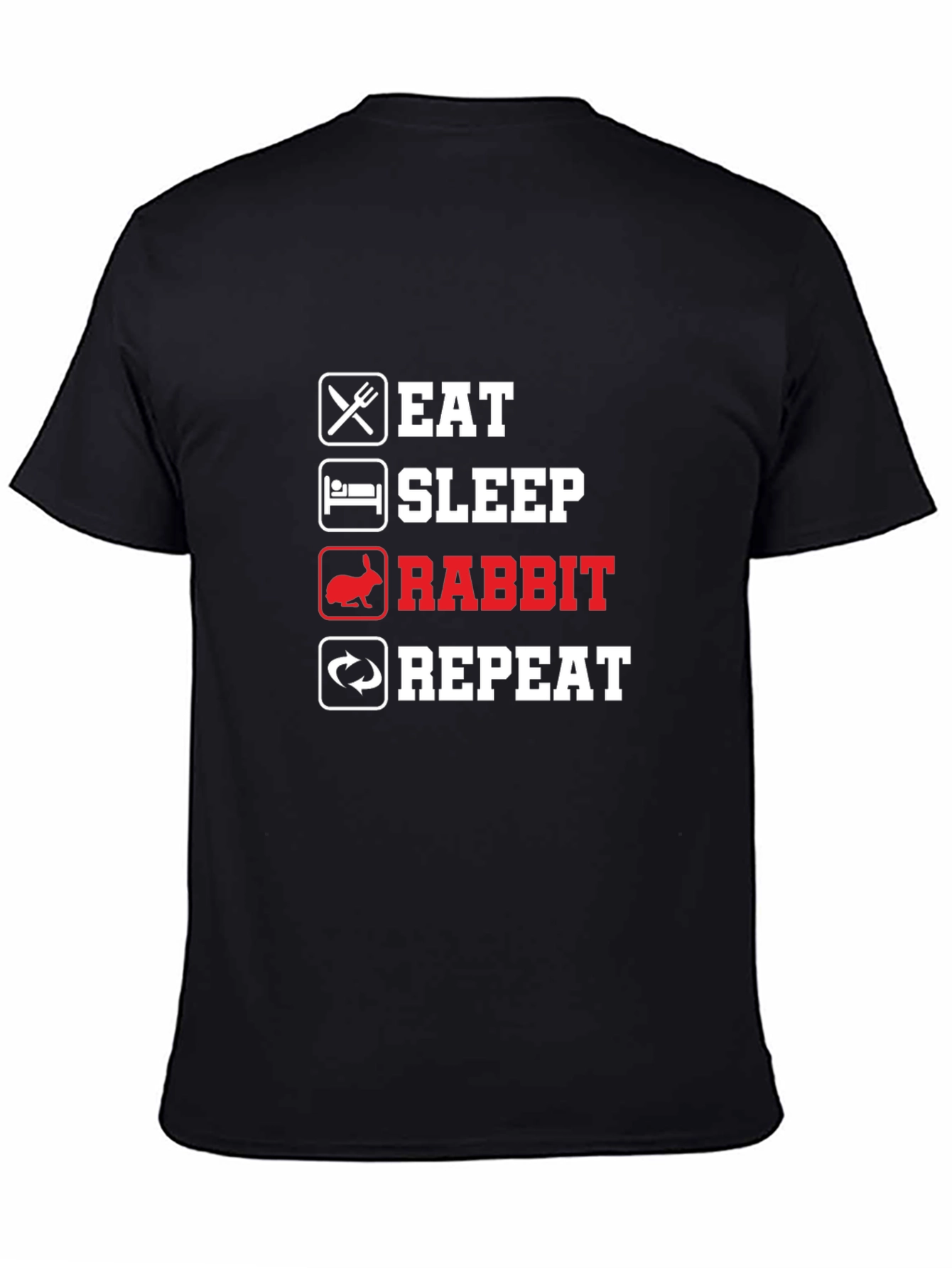 Black Eat Sleep Rabbit Repeat T-Shirt - Funny Pet Owner Tee view 4