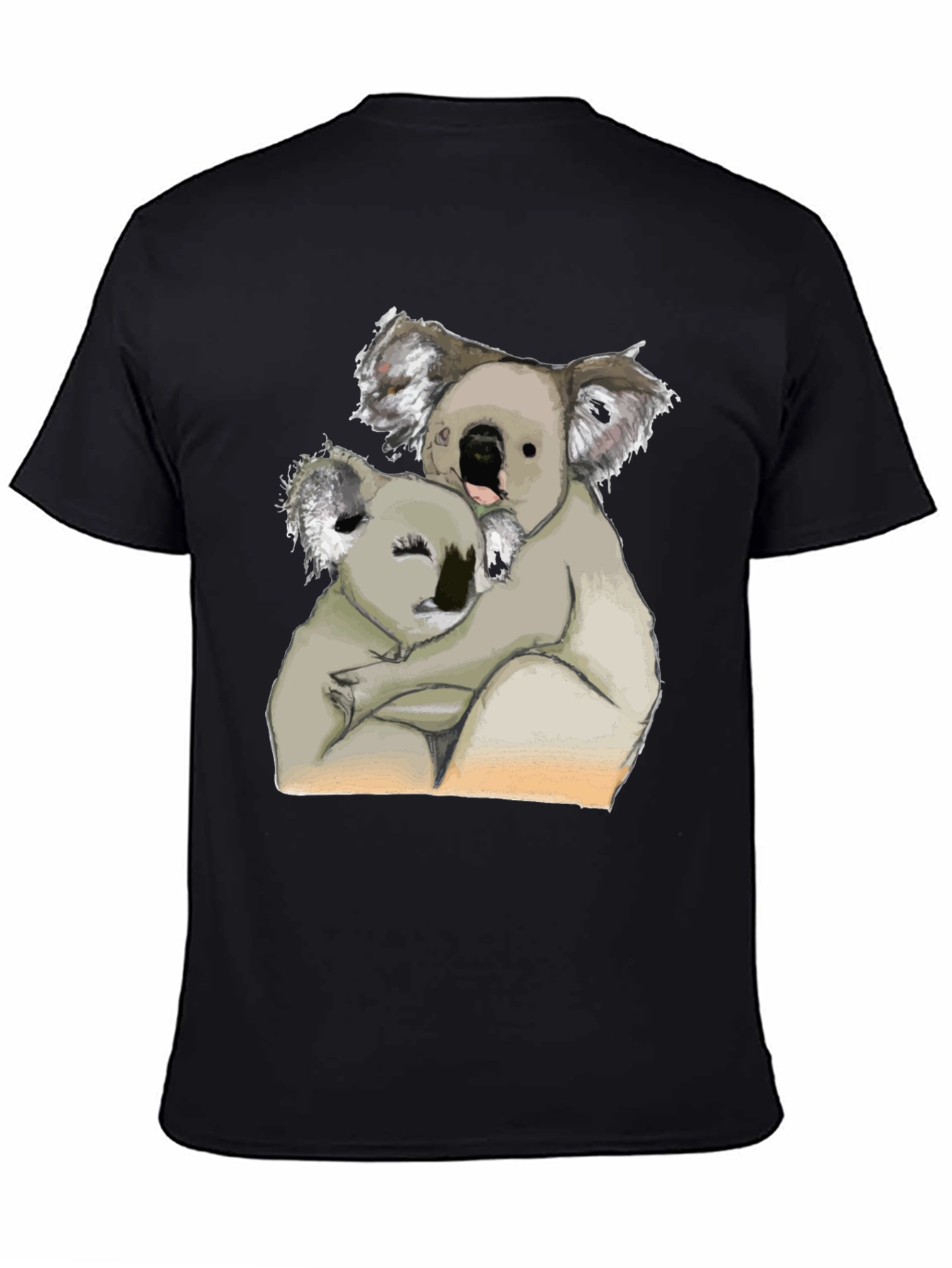 Black Koala Hug T-Shirt - Black Cotton Tee view 4
