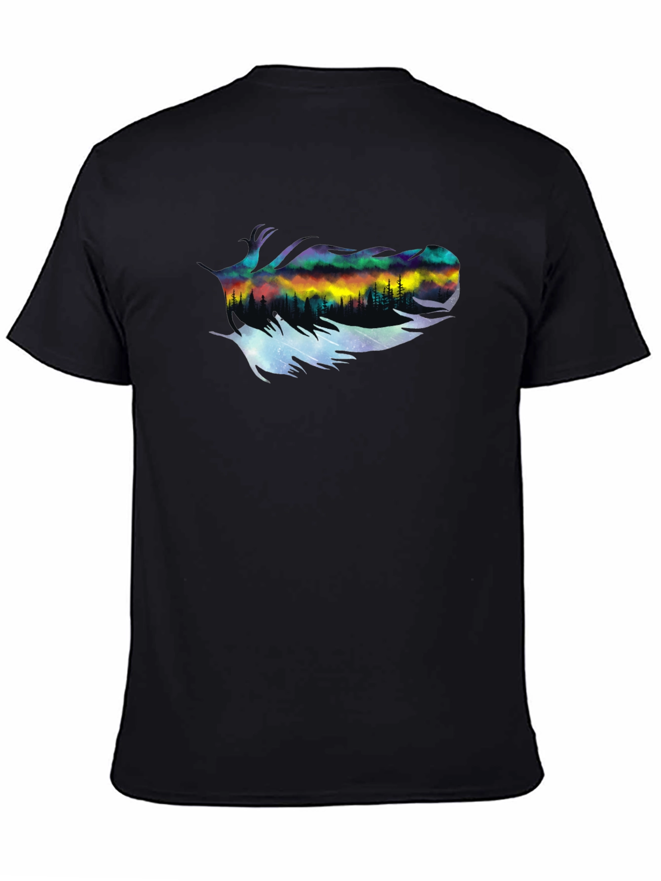 Black Northern Lights Feather Graphic T-Shirt view 4