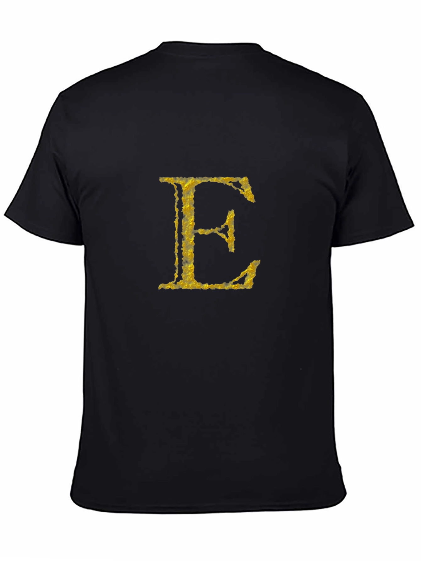 Black Golden Letter E on Black T-Shirt view 4