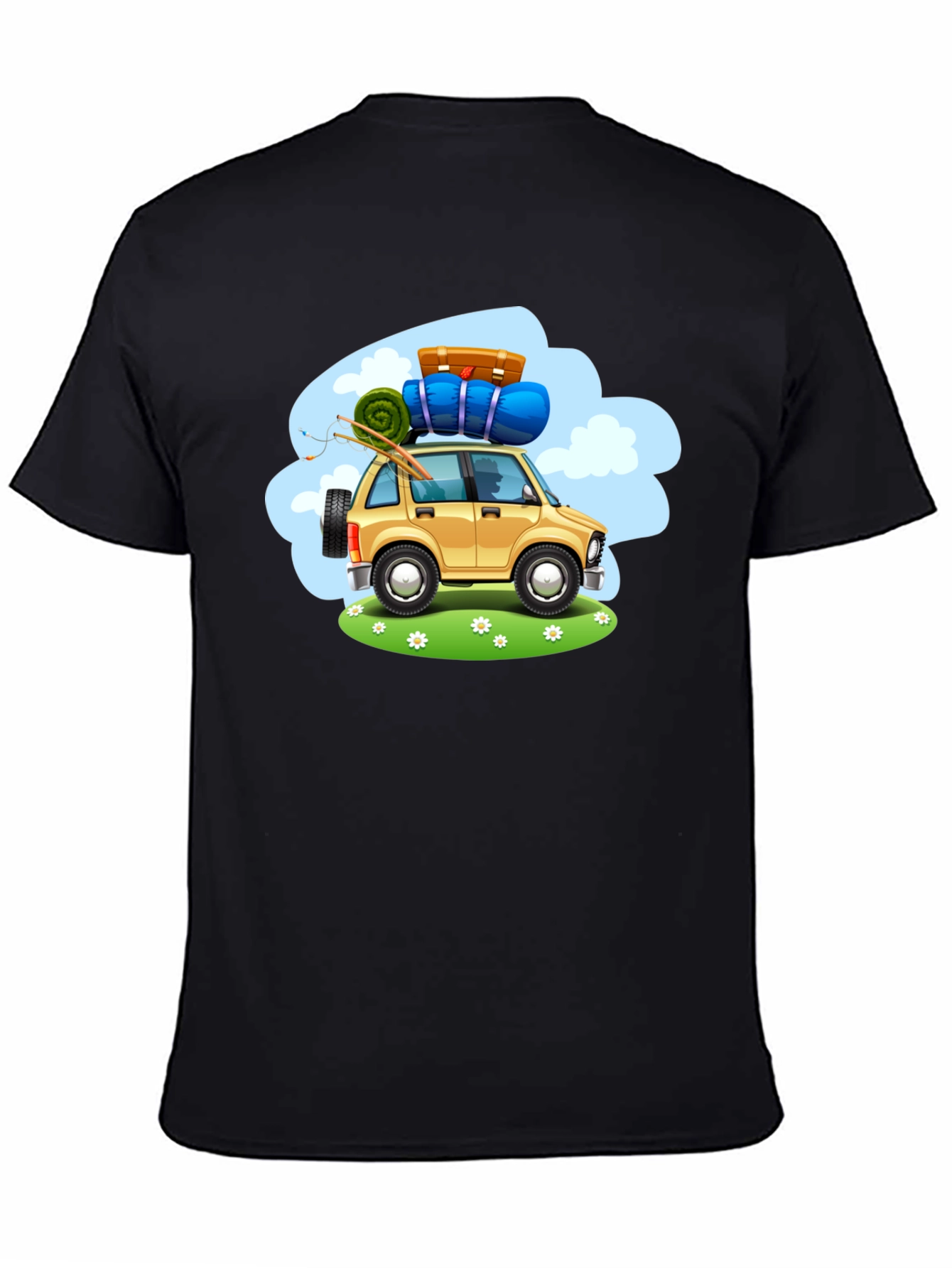 Black Adventure Car Graphic Tee - Black Cotton T-Shirt view 4