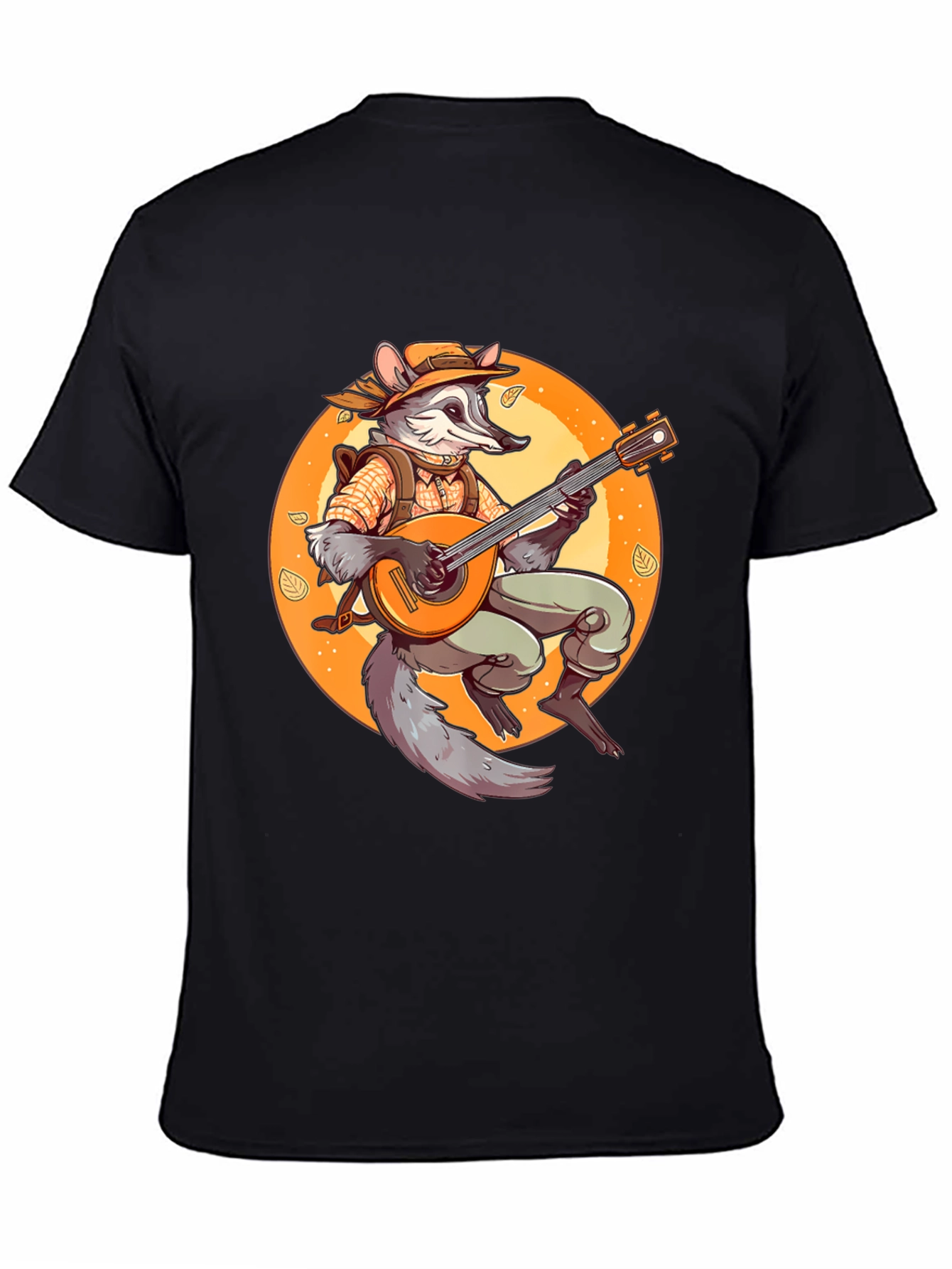 Black Raccoon Musician T-Shirt - Whimsical Animal Tee view 4