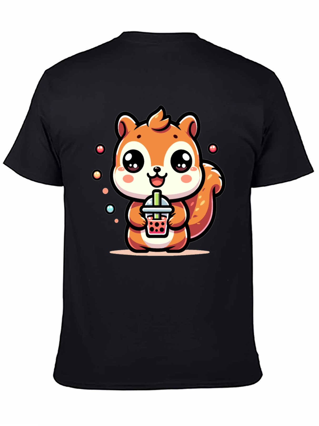 Black Cute Squirrel Boba Tea Graphic T-Shirt view 4