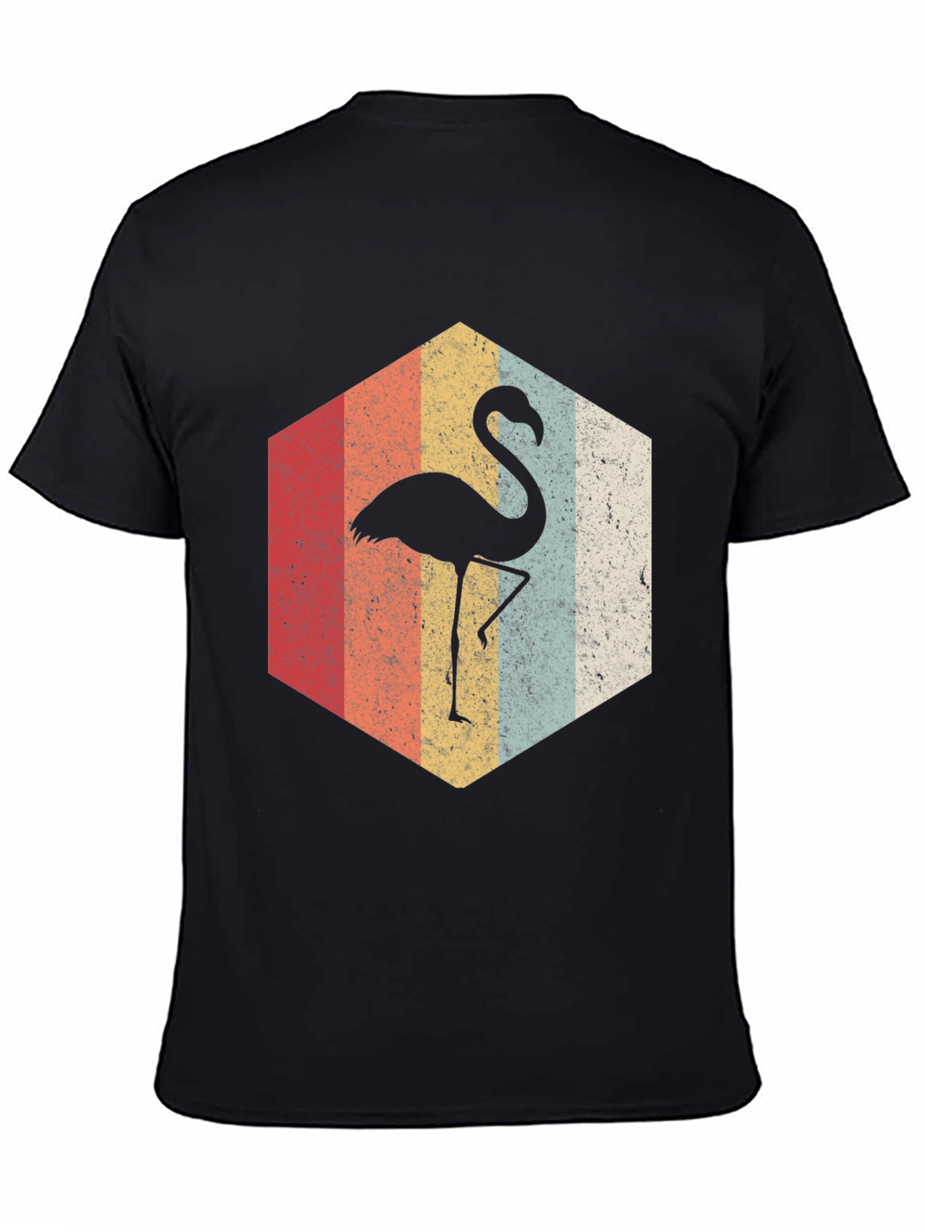 Black Retro Flamingo Hexagon Graphic Tee view 4
