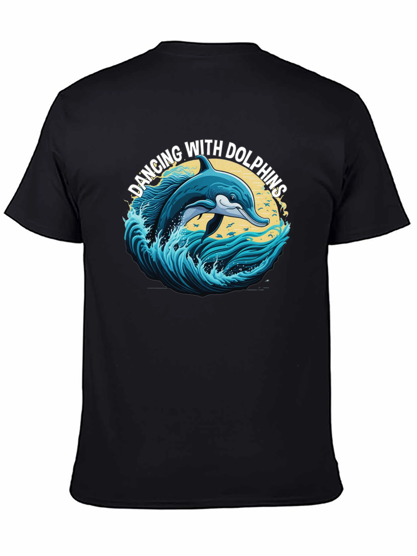 Black Dancing with Dolphins Graphic T-Shirt view 4