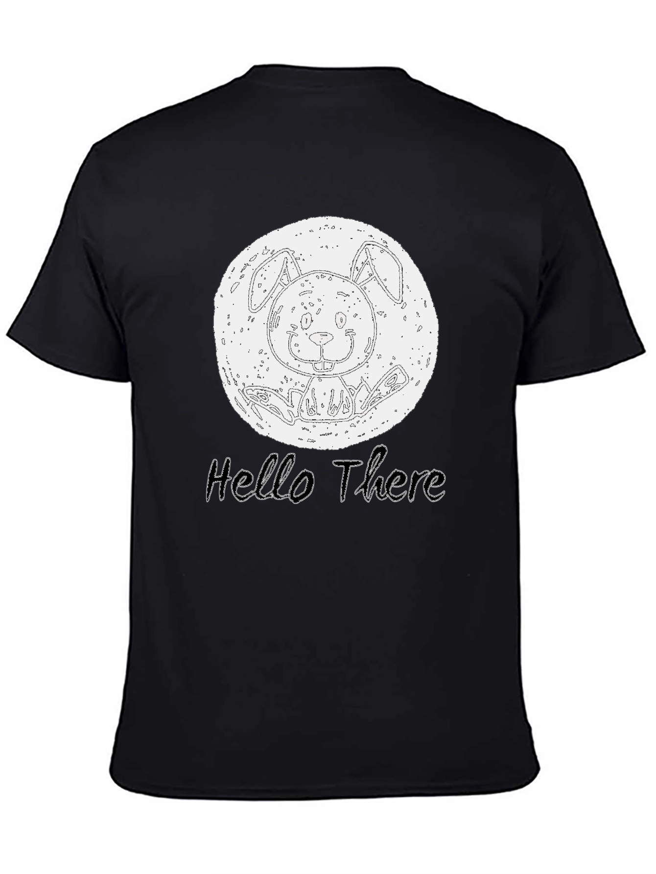 Black Hello There Bunny Graphic Tee - Black Cotton Casual T-Shirt view 4
