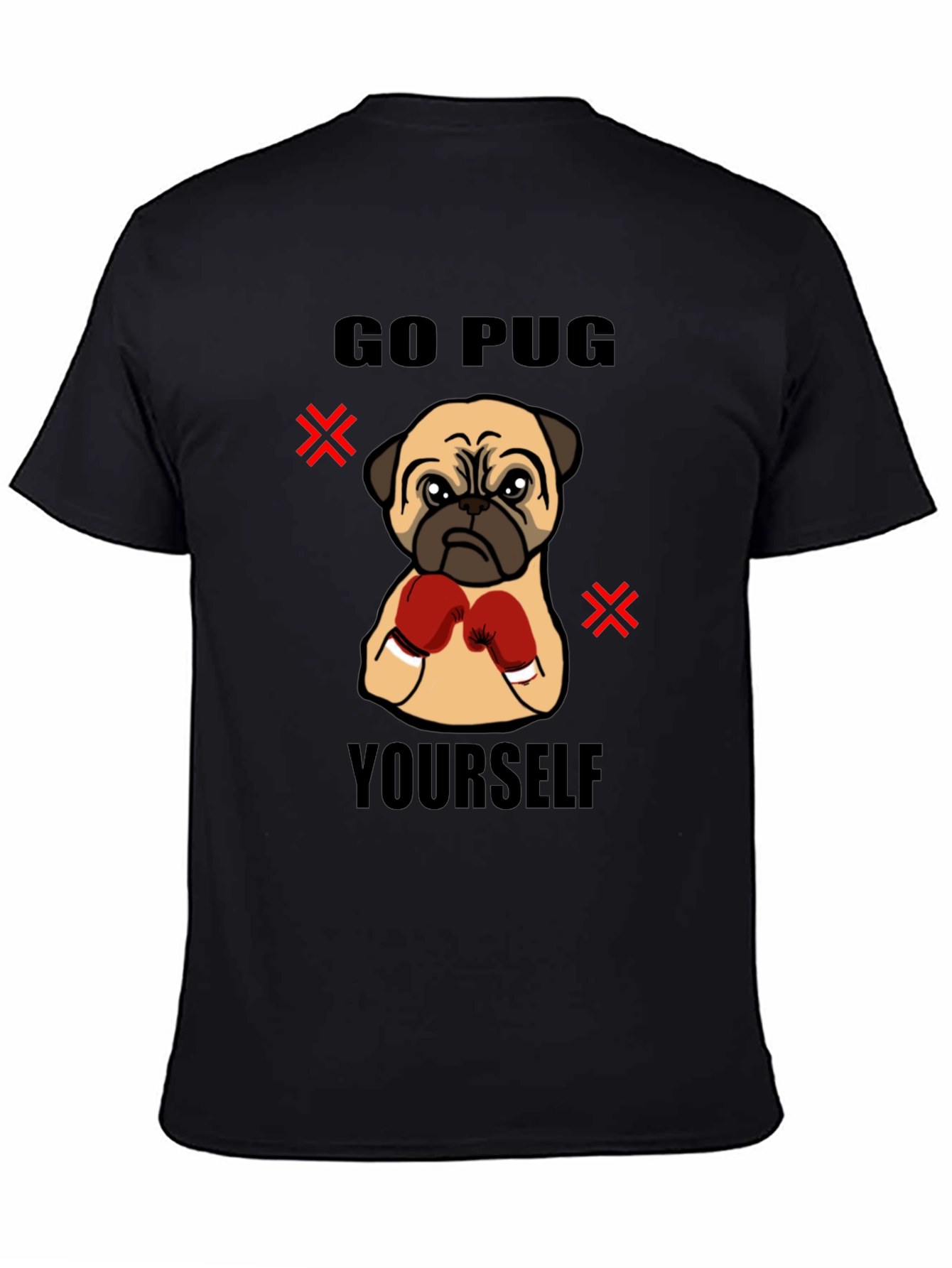 Black Go Pug Yourself Funny Boxing Pug Graphic T-Shirt view 4