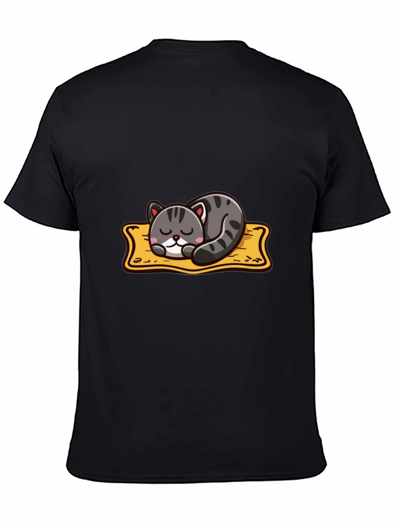 Black Cute Cartoon Cat Nap T-Shirt - Black view 4
