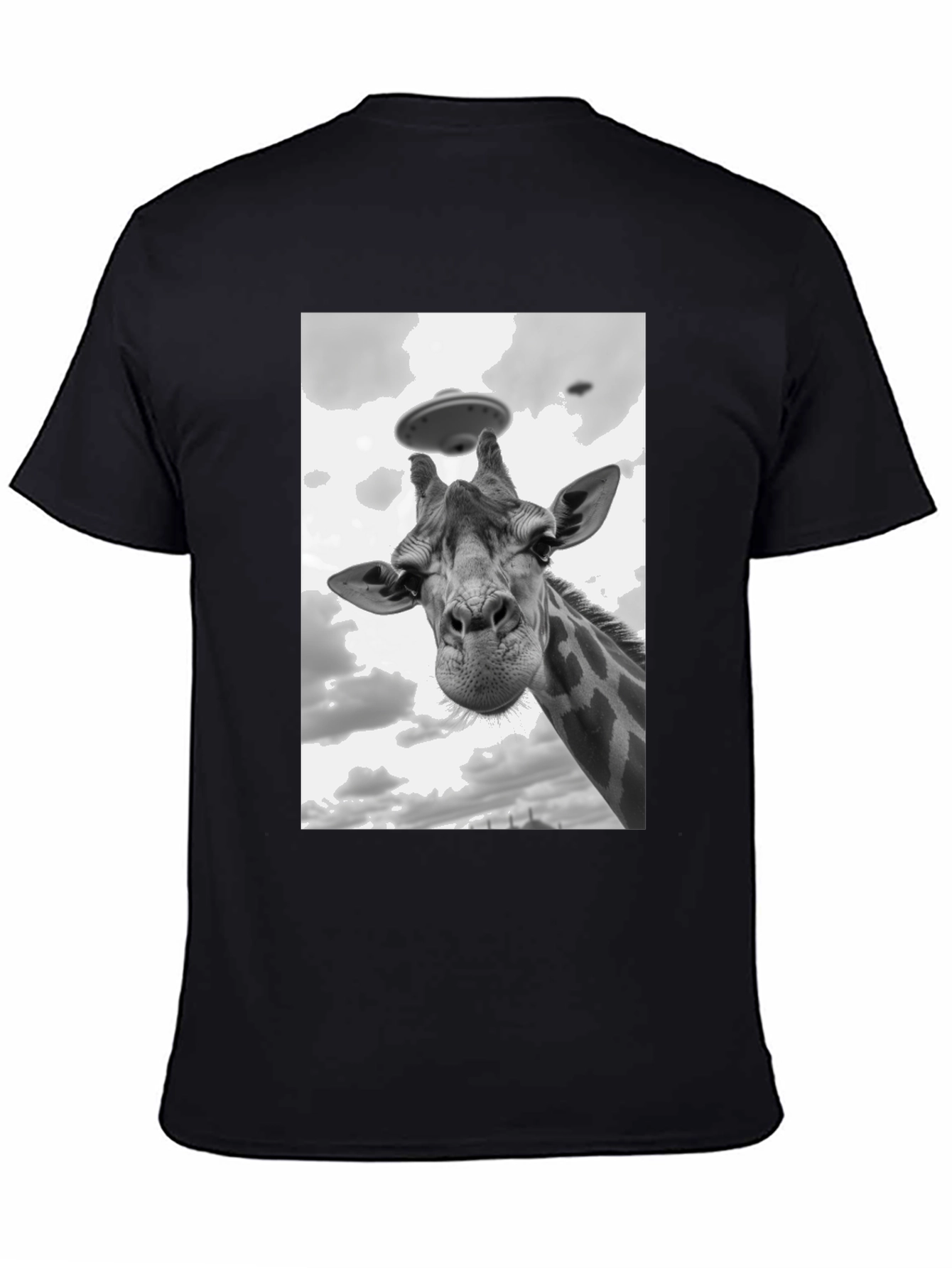 Black Giraffe Abduction T-Shirt: Quirky UFO Tee view 4