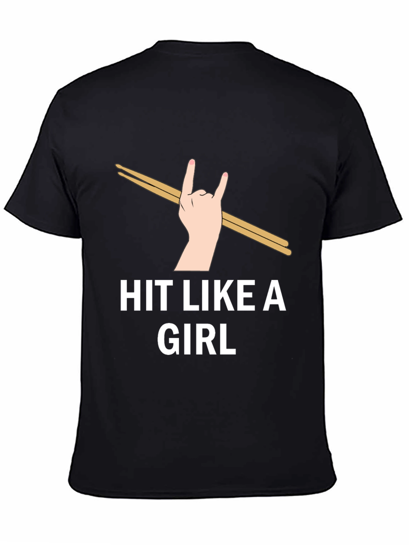Black Hit Like a Girl Drummer T-Shirt - Music Lover Tee view 4