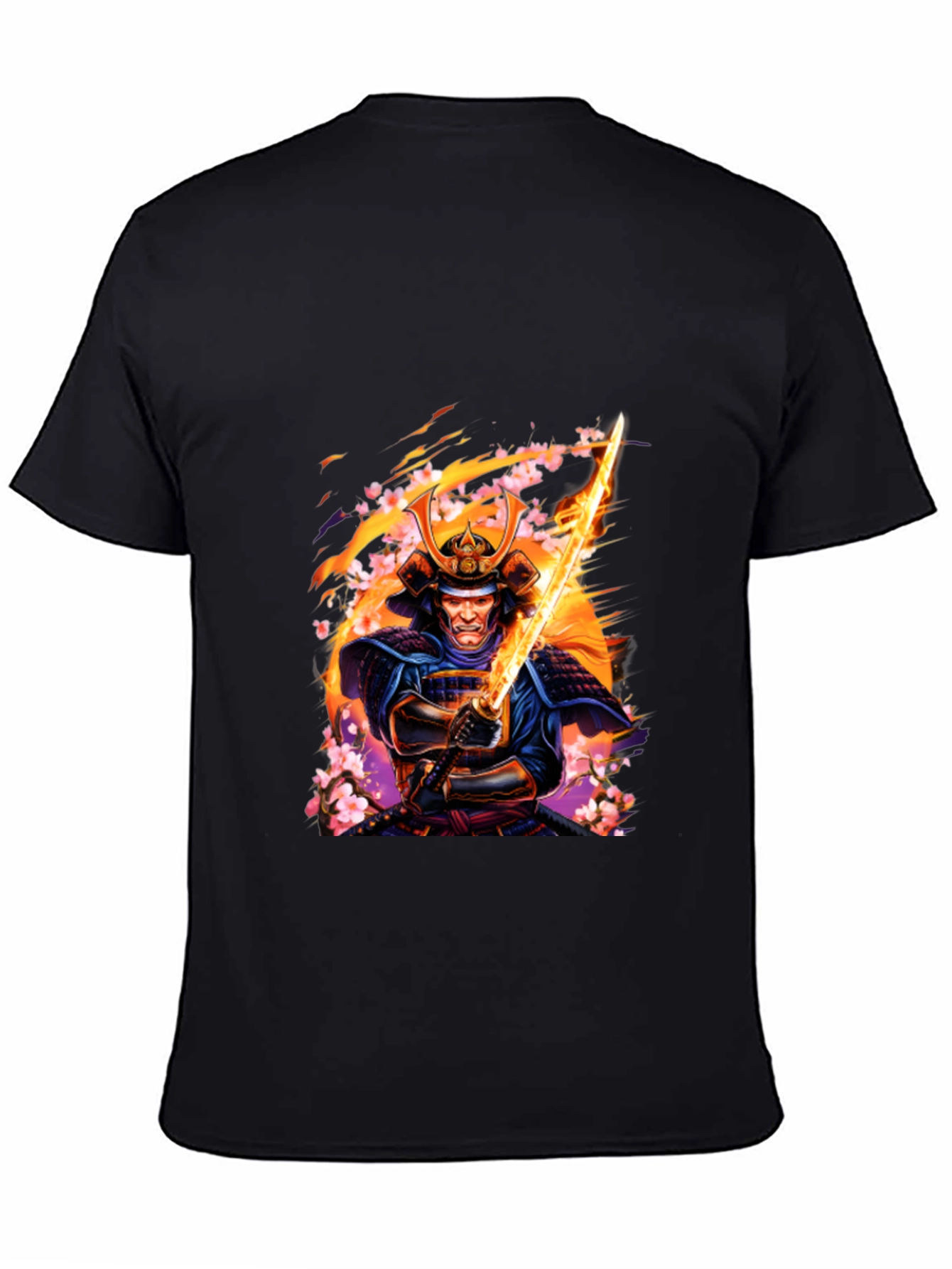 Black Samurai Warrior Graphic Print Black T-Shirt view 4