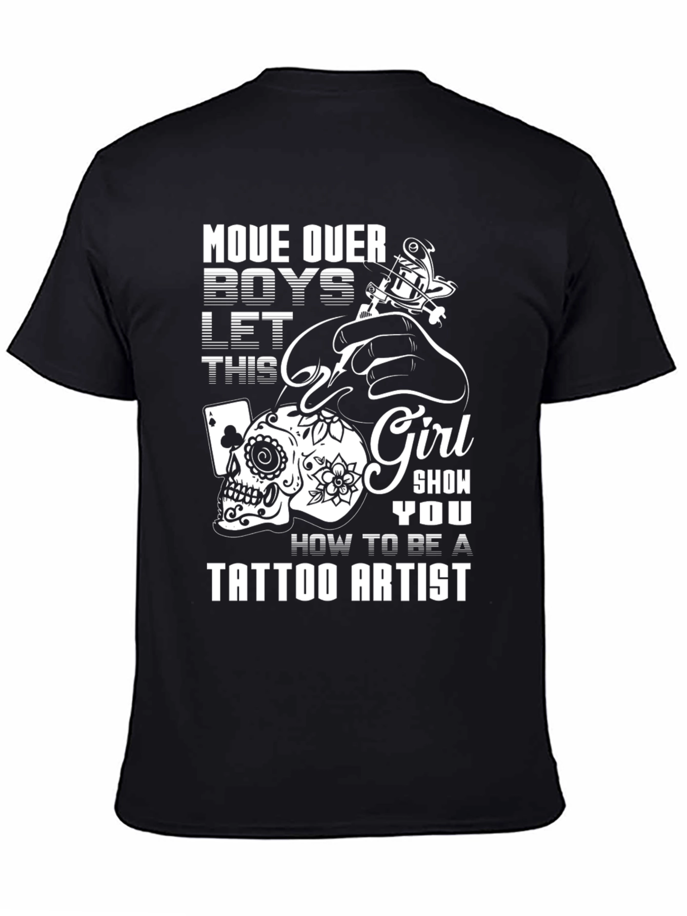 Black Tattoo Artist Girl's T-Shirt - Skull and Ink Design view 4