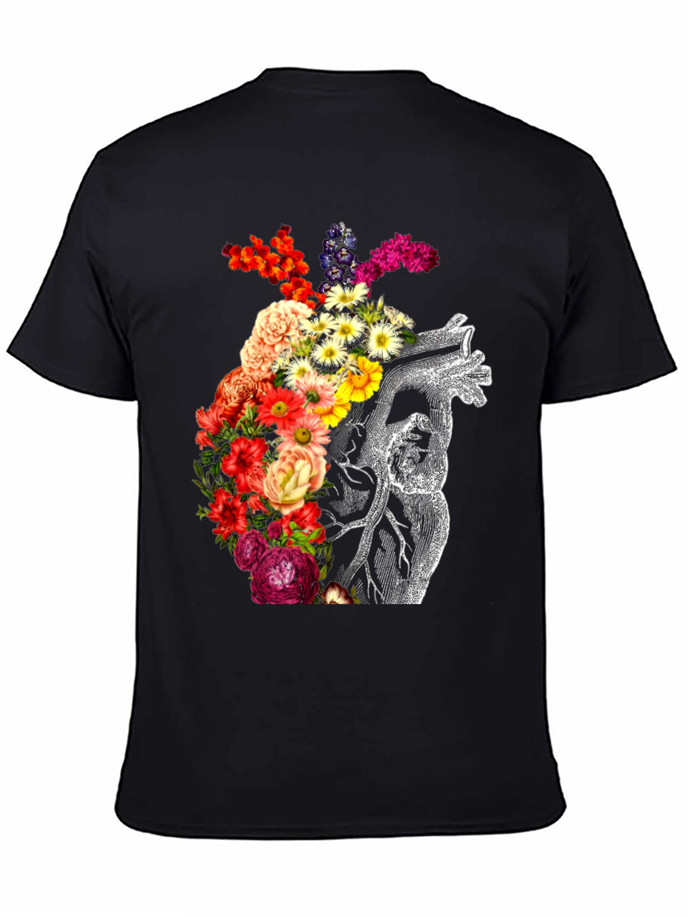 Black Floral Heart Graphic Black T-Shirt view 4