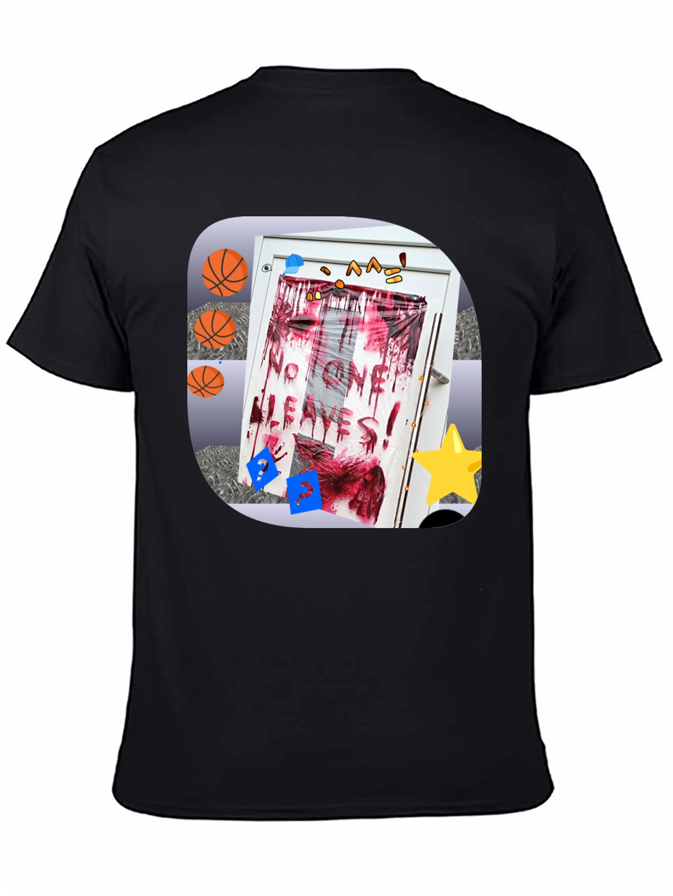 Black Graphic Tee - Novelty Horror Door Design view 4