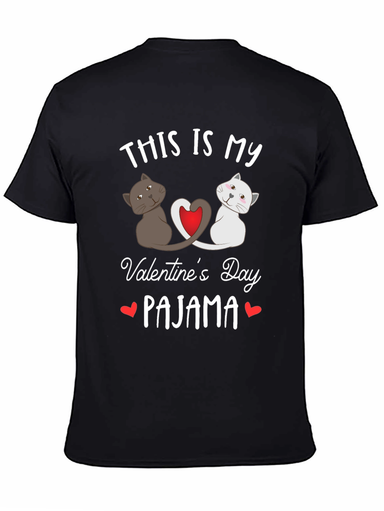 Black Valentine's Day Cat Pajama T-Shirt view 4
