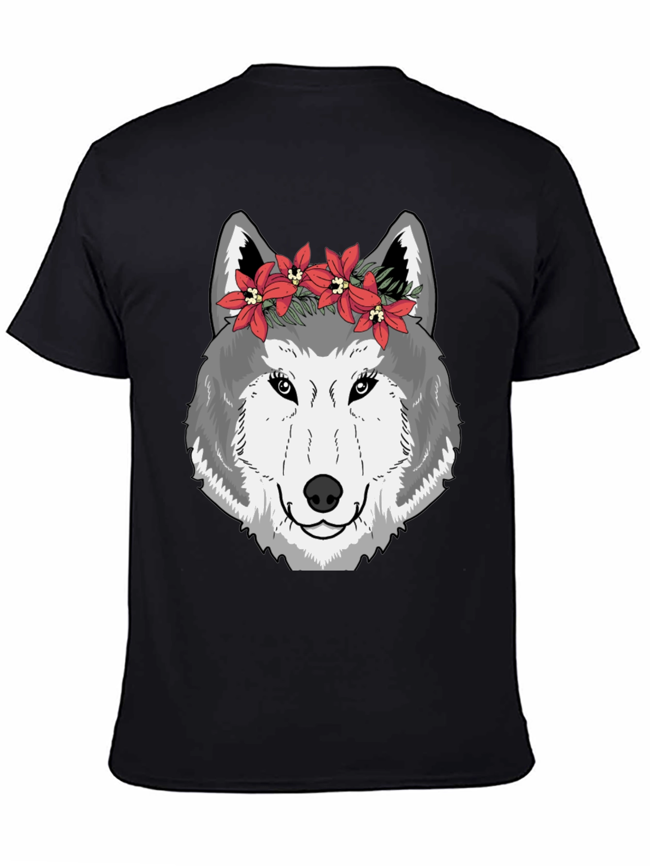 Black Wolf Floral Crown Graphic Tee - Cool Casual Style view 4