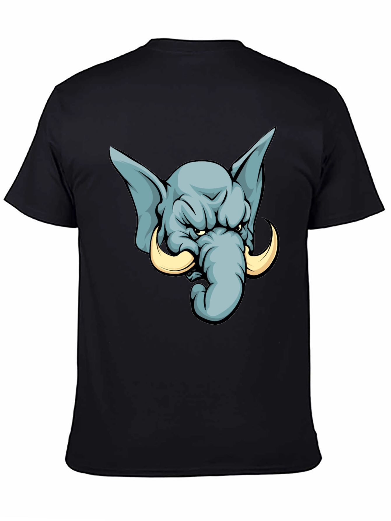 Black Angry Elephant Cartoon T-Shirt - Black view 4