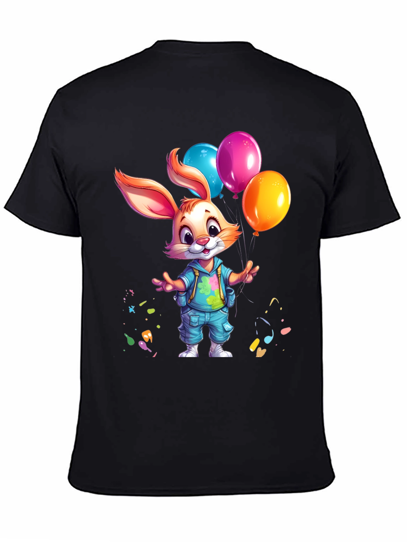 Black Cute Bunny with Balloons Graphic Tee view 4