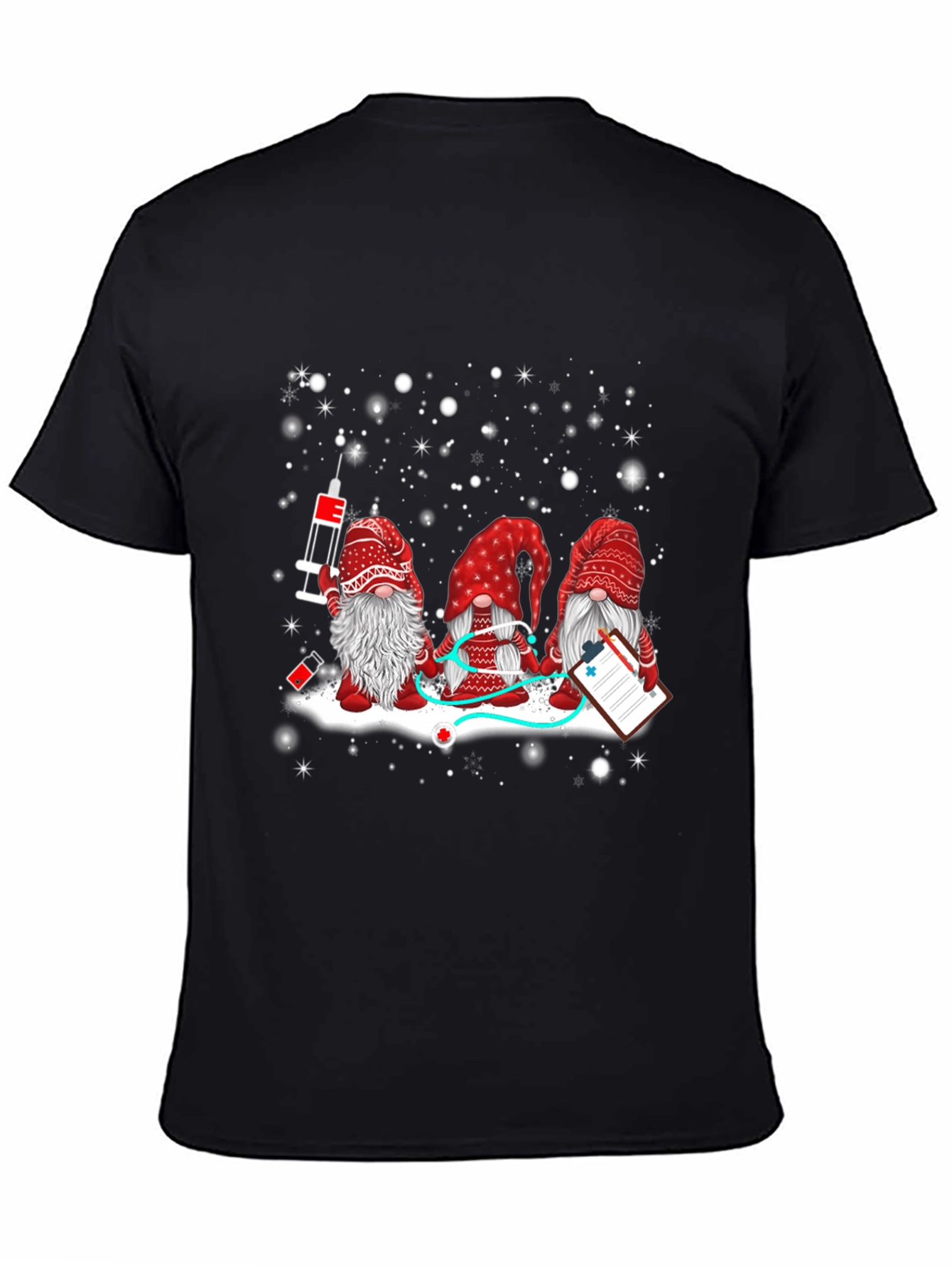 Black Nurse Gnomes T-Shirt - Holiday Medical Tee view 4
