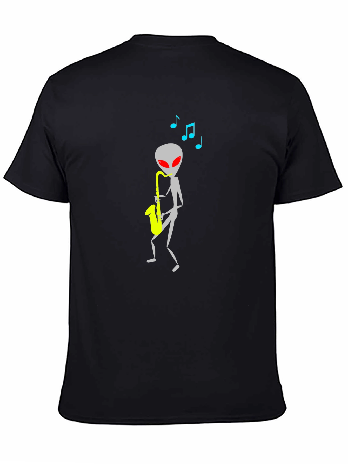 Black Alien Sax Player Black Graphic Tee view 4