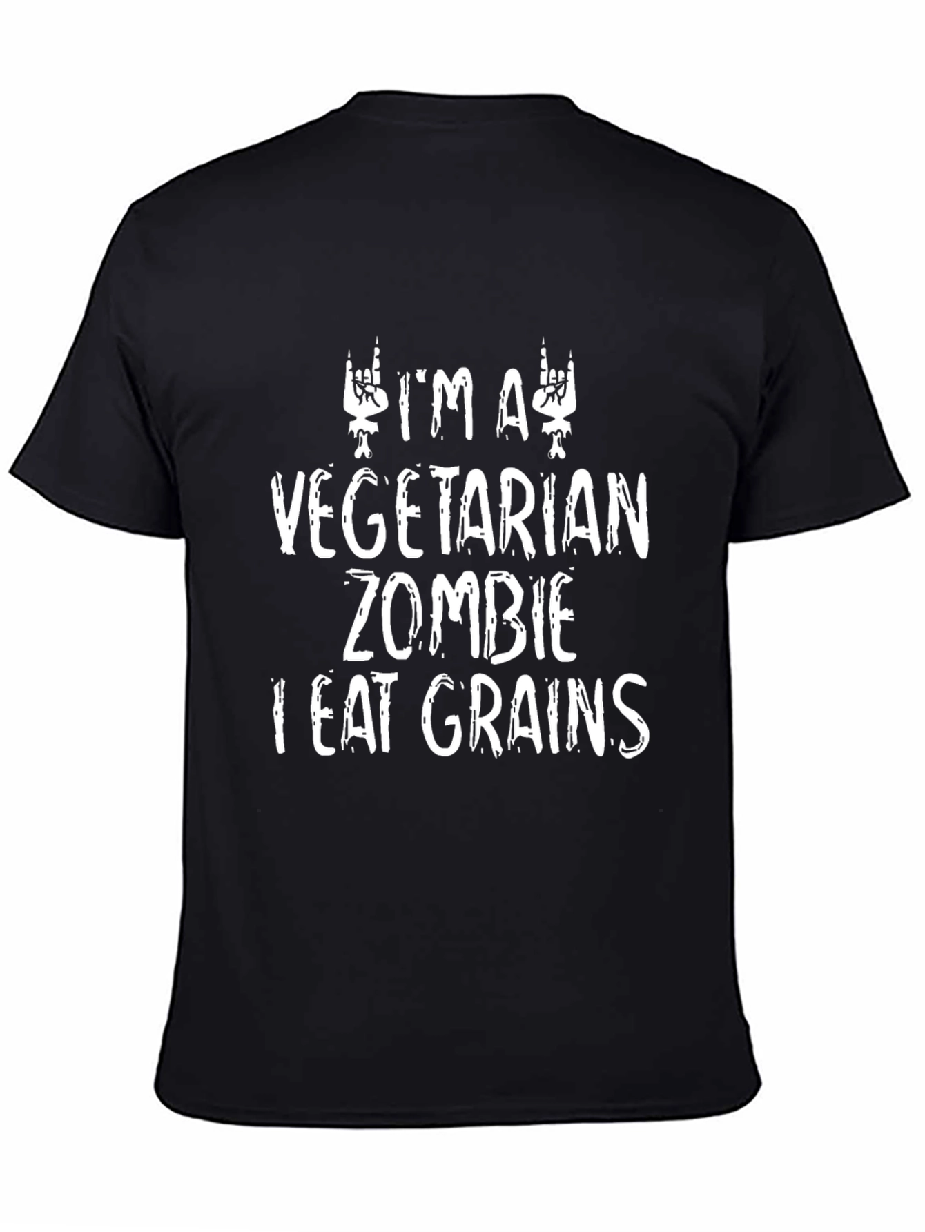 Black Vegetarian Zombie T-Shirt - I Eat Grains Funny Tee view 4