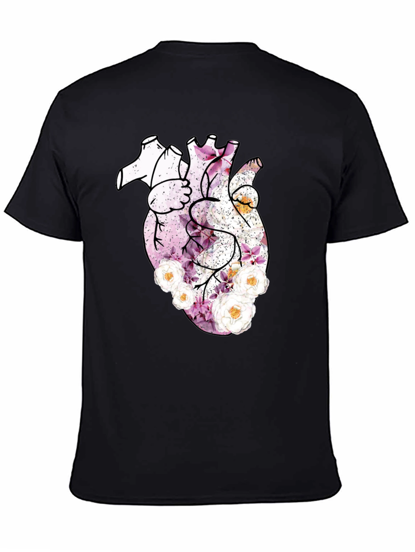Black Floral Heart Print Black T-Shirt view 4
