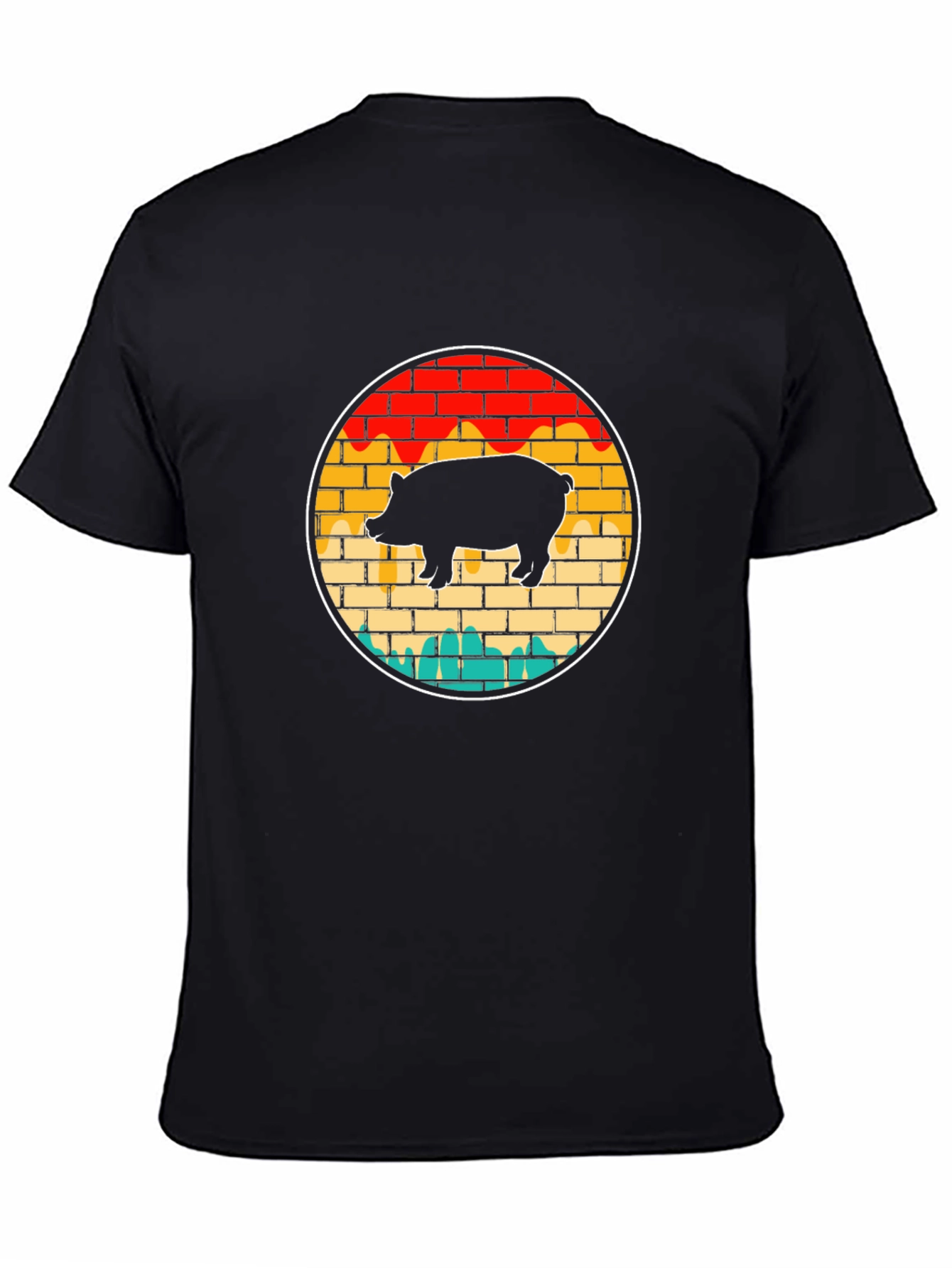 Black Retro Pig Brick Wall Graphic Tee view 4