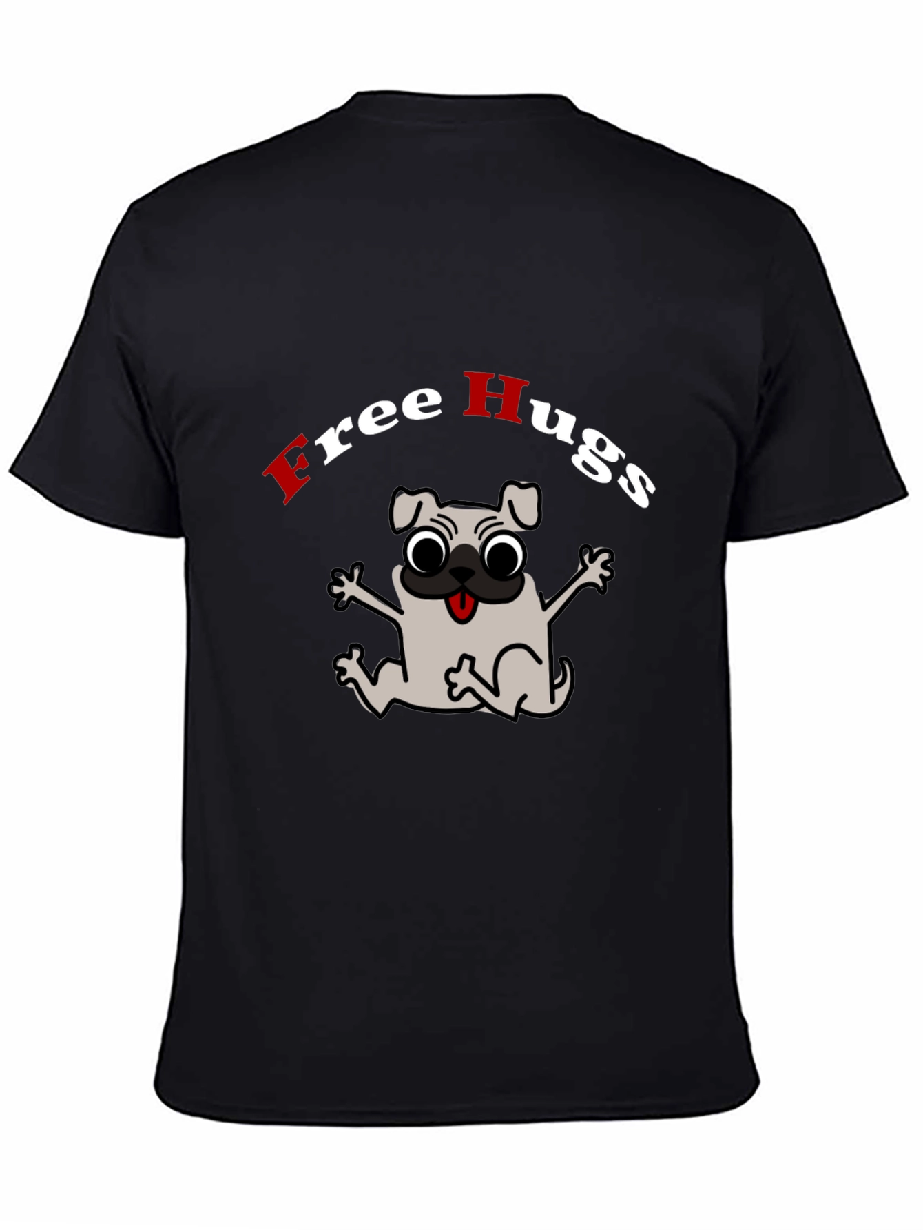 Black Free Hugs Pug Graphic Tee view 4