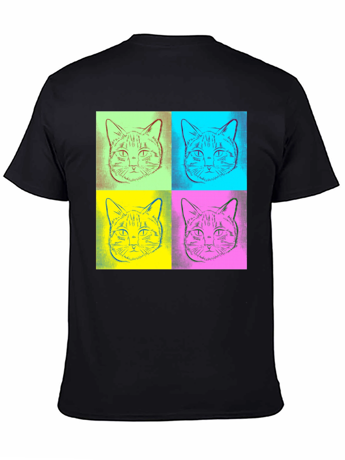 Black Pop Art Cat Graphic Tee - Quirky Black T-Shirt view 4