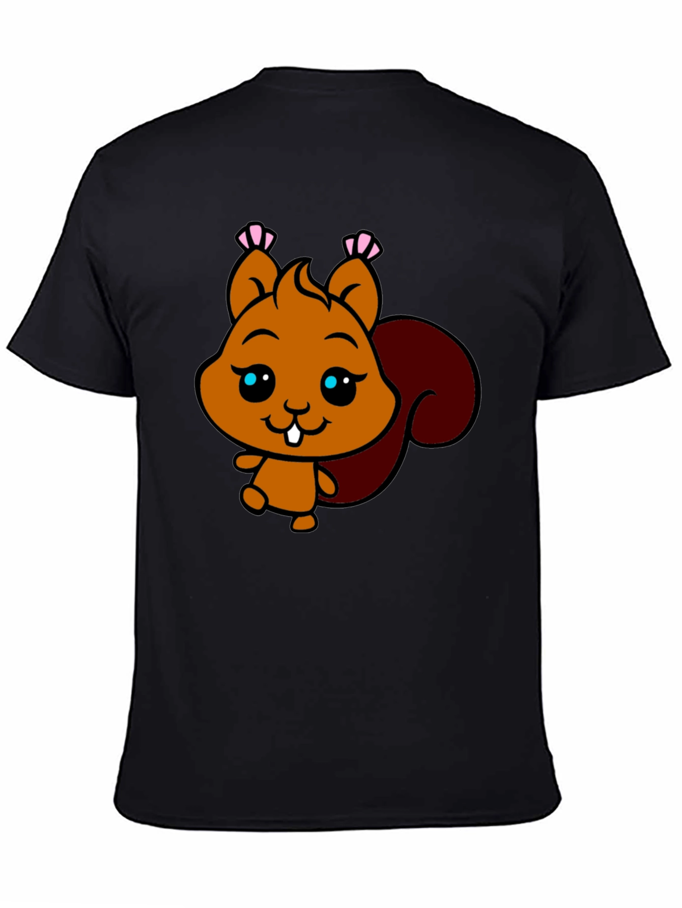 Black Cute Squirrel Graphic Tee - Black Cotton T-Shirt view 4