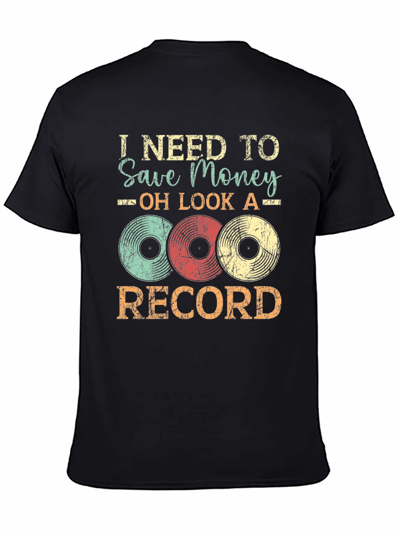 Black I Need to Save Money Vinyl Record T-Shirt view 4