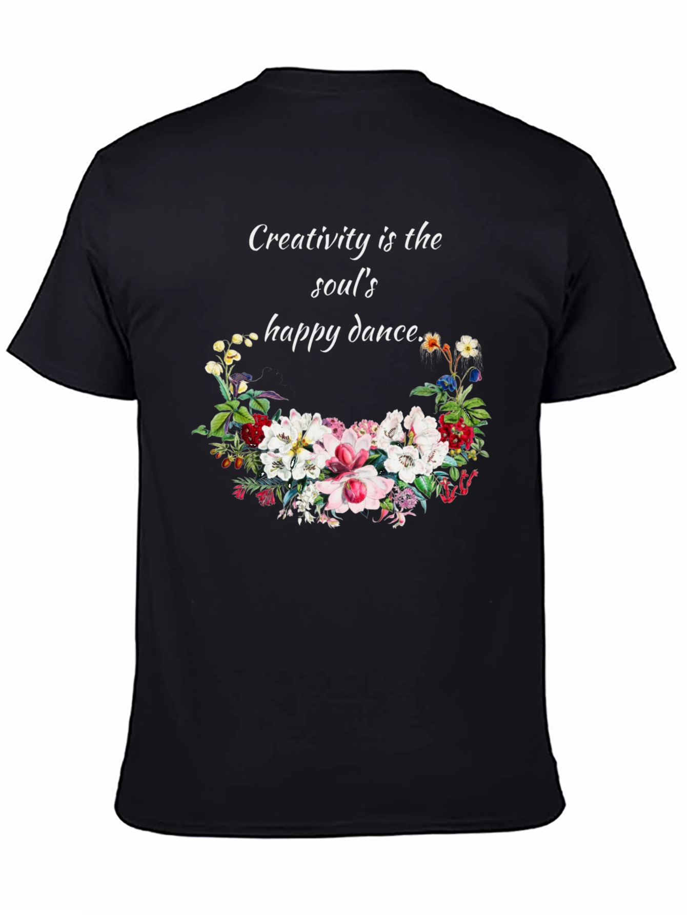 Black Creativity T-Shirt with Floral Design view 4