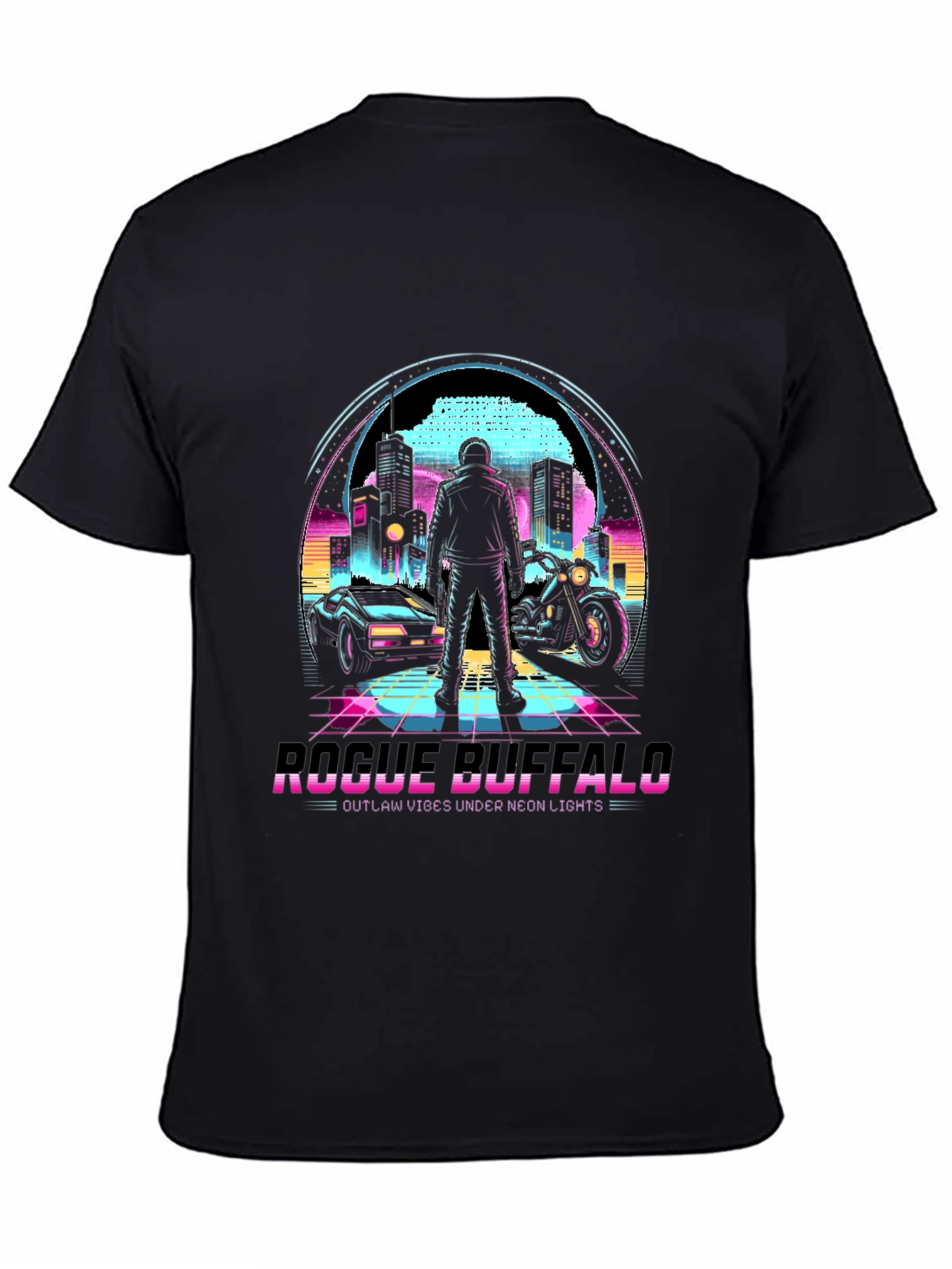 Black Retro Rogue Buffalo T-Shirt - Outlaw Neon Vibes view 4