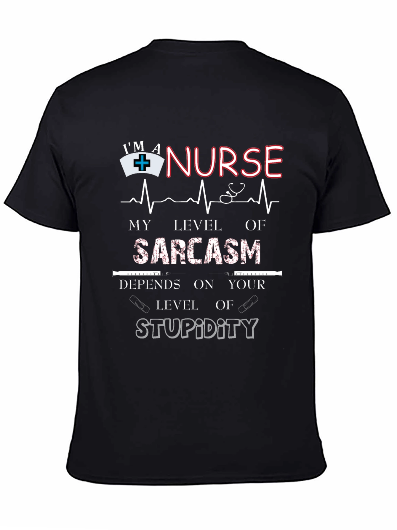 Black Nurse Sarcasm Level T-Shirt view 4