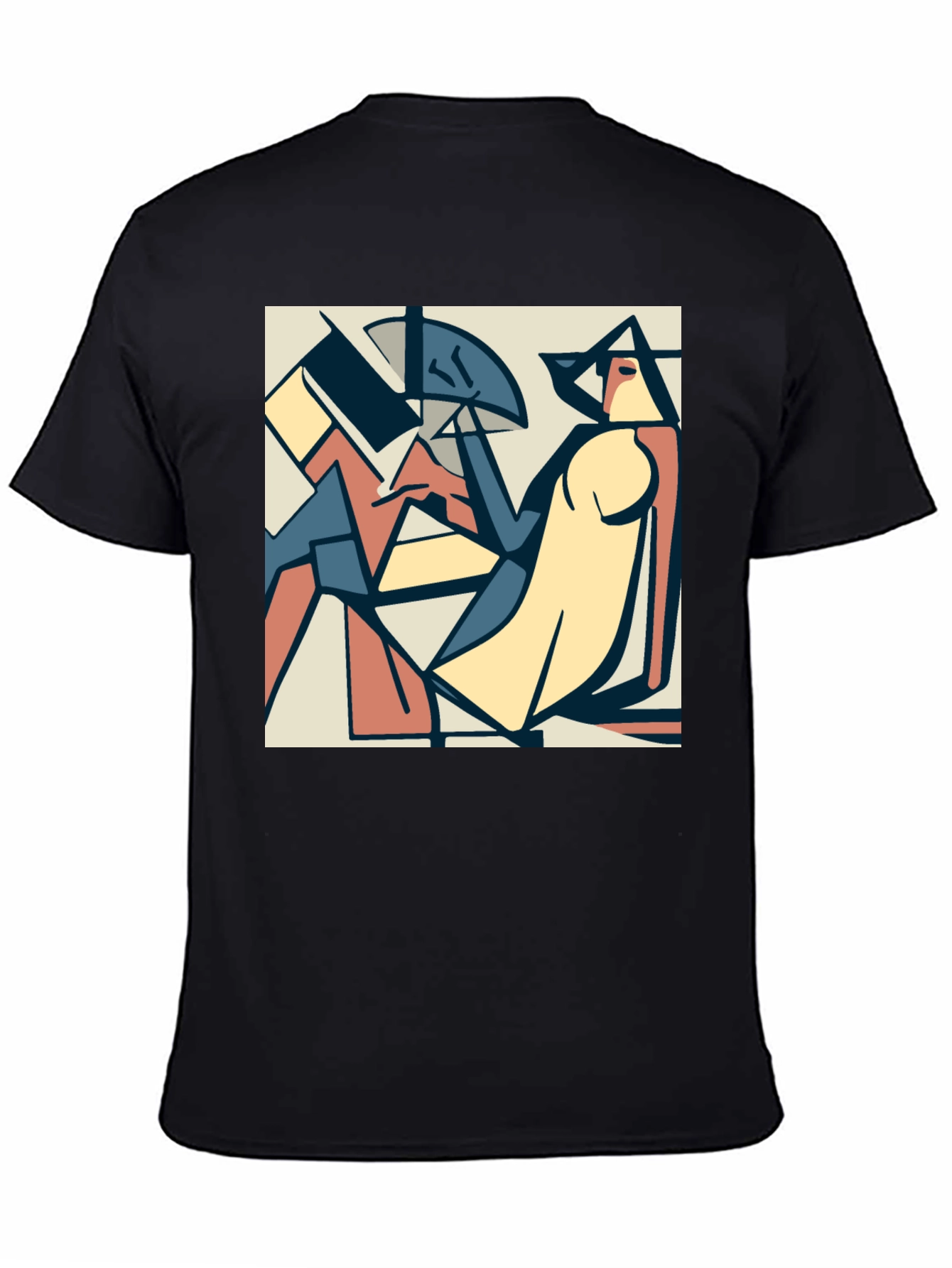 Black Abstract Art Print Black Crew Neck T-Shirt view 4