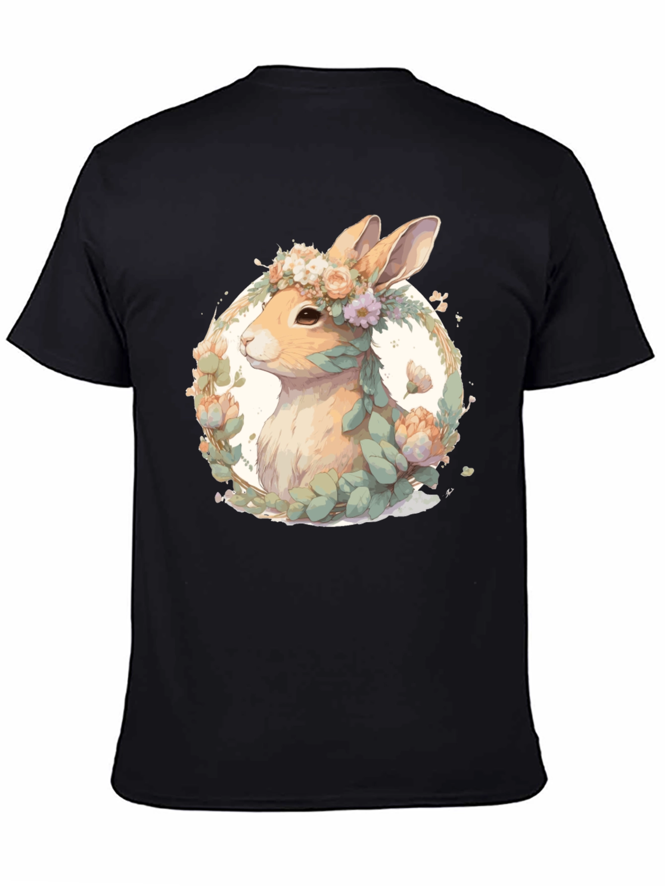 Black Floral Rabbit T-Shirt - Easter Spring Style view 4